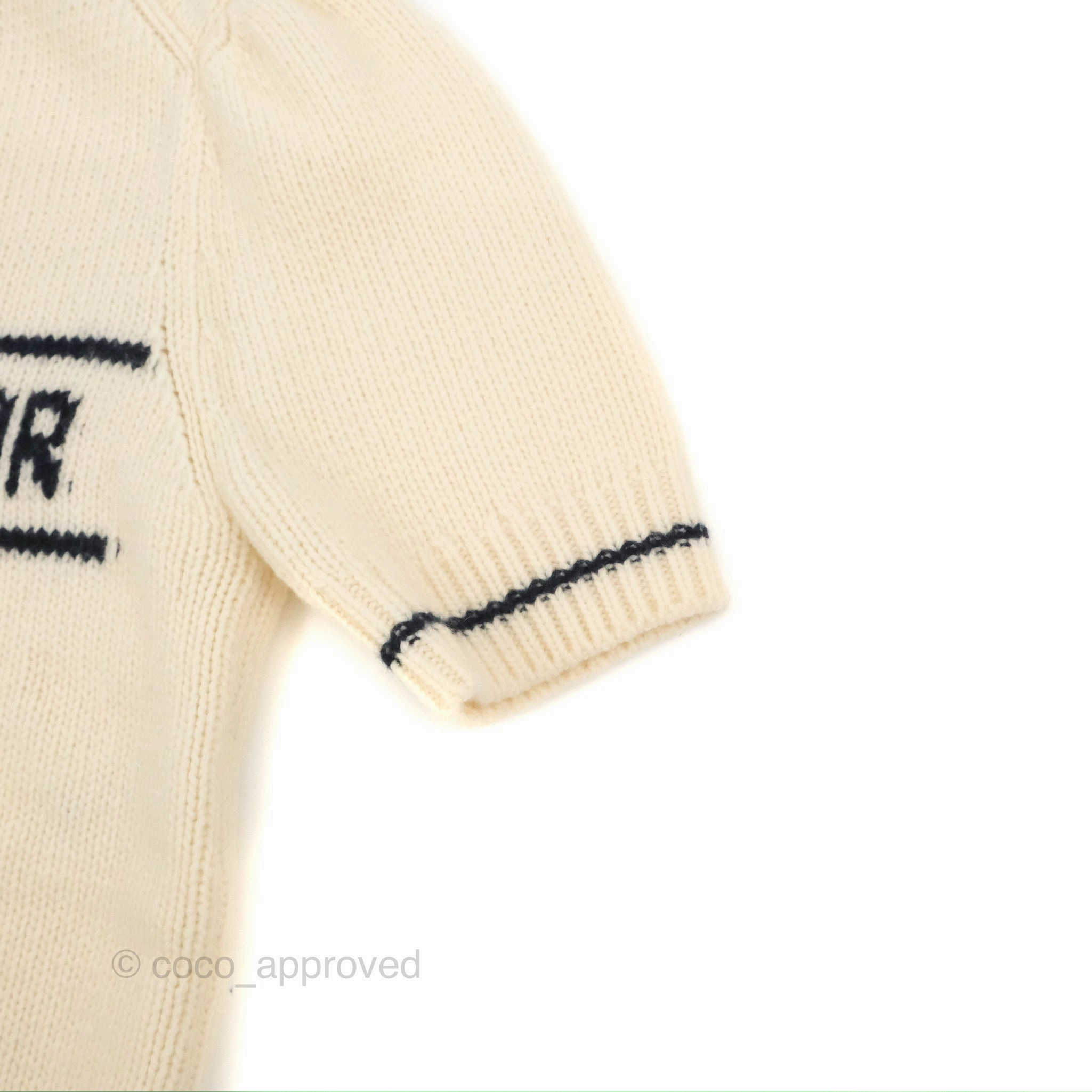 Christian Dior Short Sleeve Sweater Ecru Cashmere Wool Knit