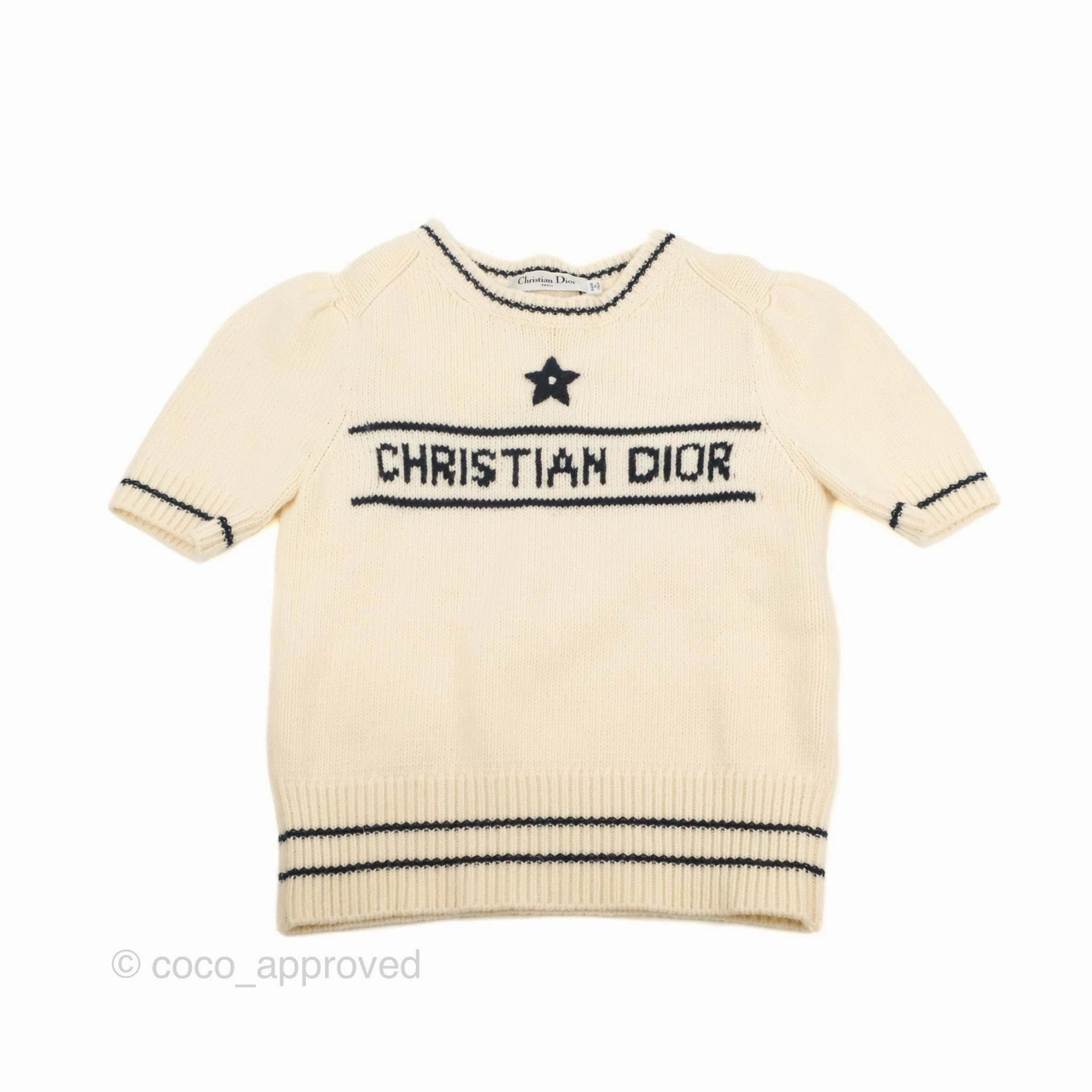 Christian Dior Short Sleeve Sweater Ecru Cashmere Wool Knit