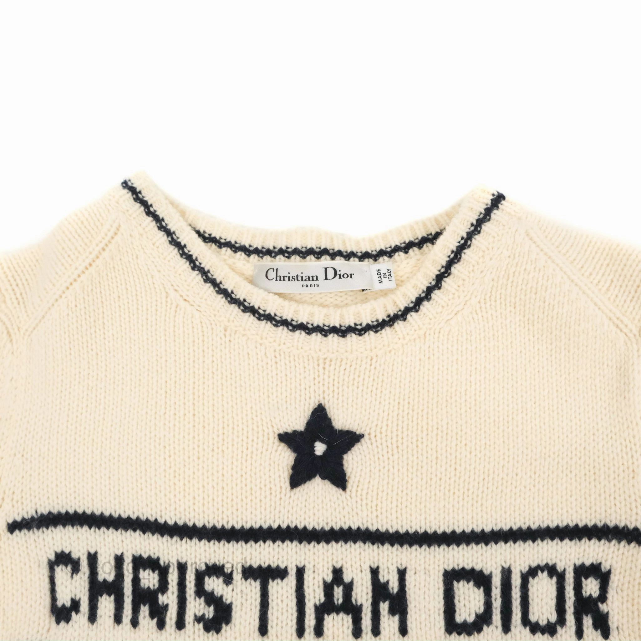 Christian Dior Short Sleeve Sweater Ecru Cashmere Wool Knit