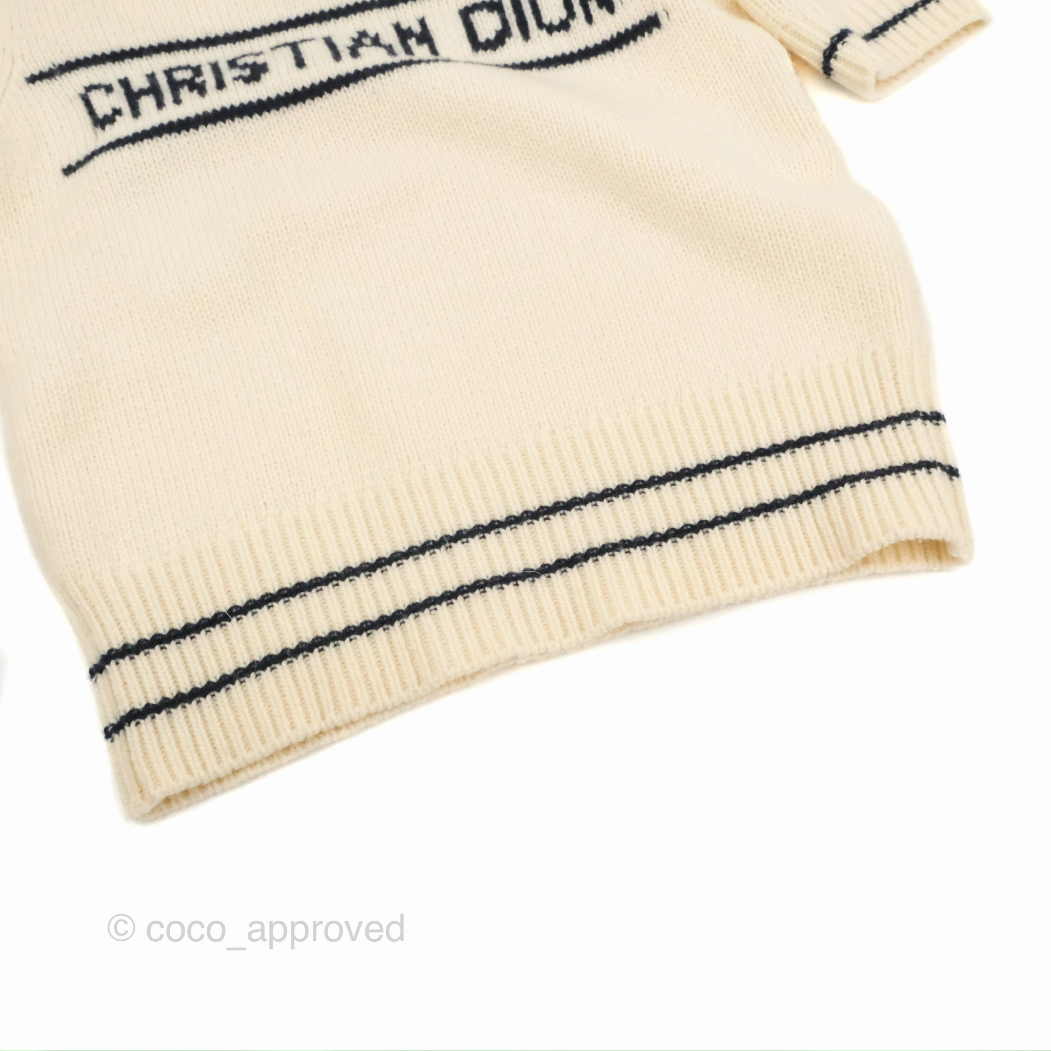 Christian Dior Short Sleeve Sweater Ecru Cashmere Wool Knit
