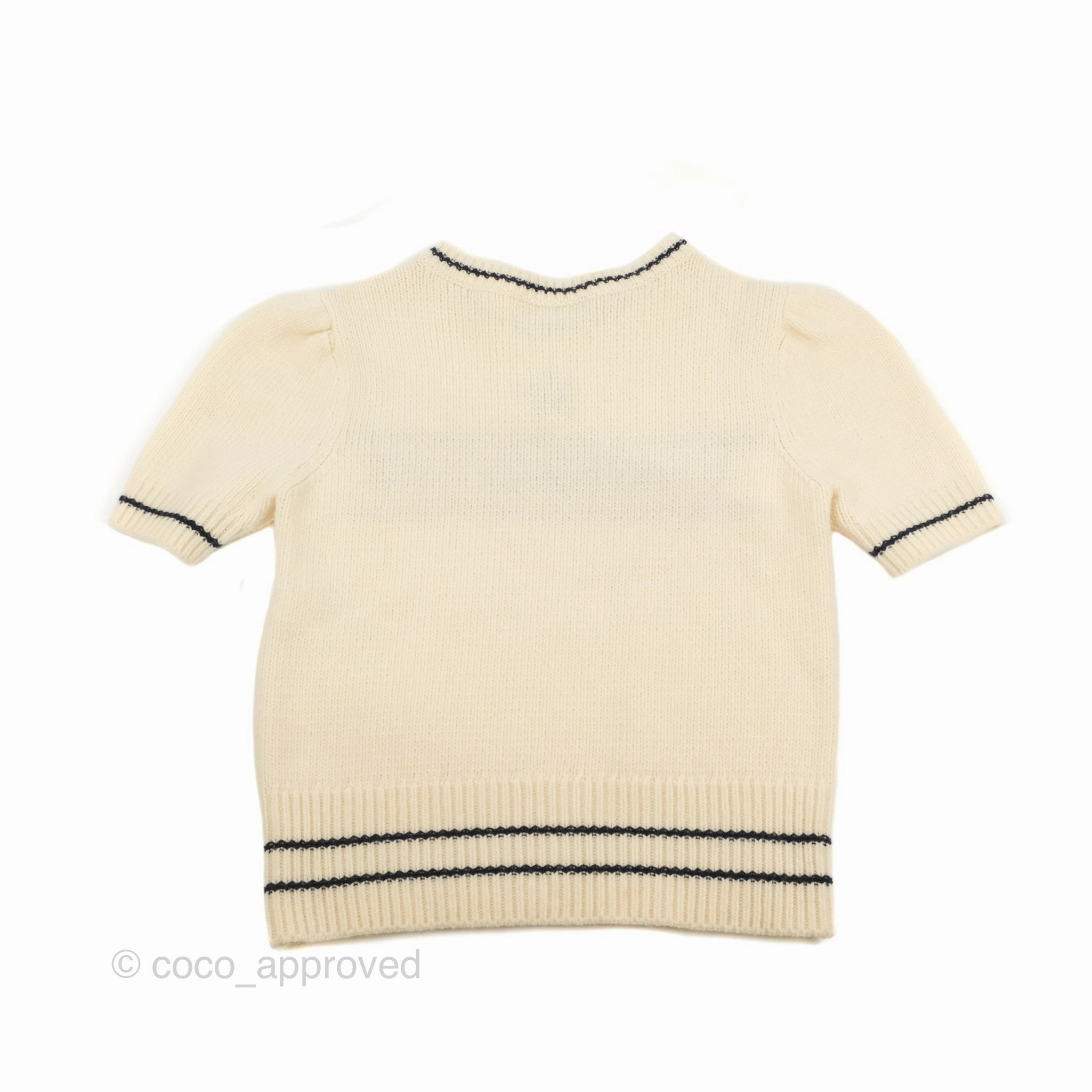 Christian Dior Short Sleeve Sweater Ecru Cashmere Wool Knit
