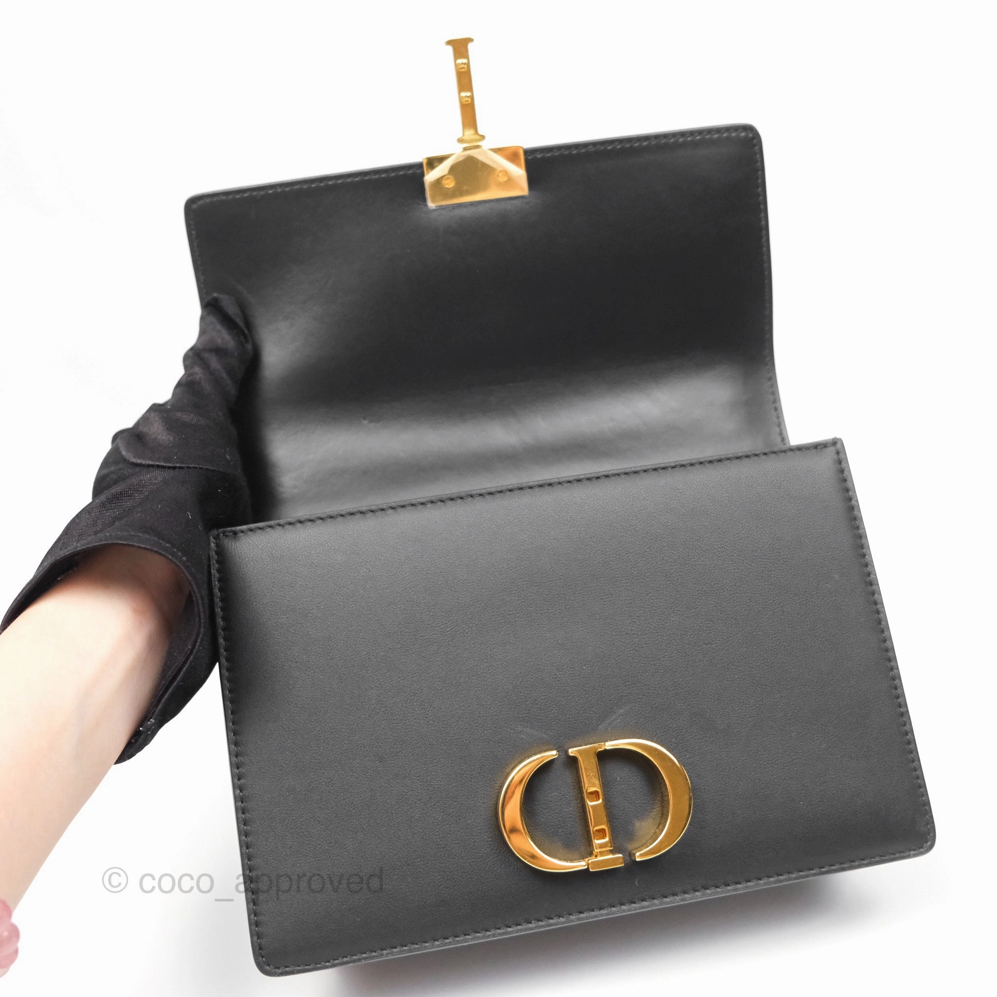 Christian Dior Small 30 Montaigne Bag Black Calfskin Gold Hardware