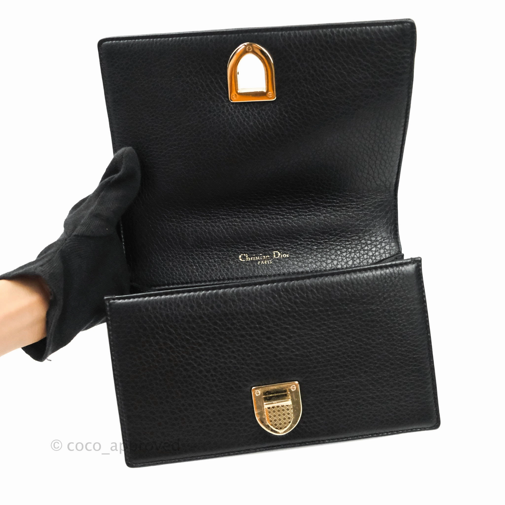 Christian Dior Small Diorama Calfskin Flap Bag Black Gold Hardware
