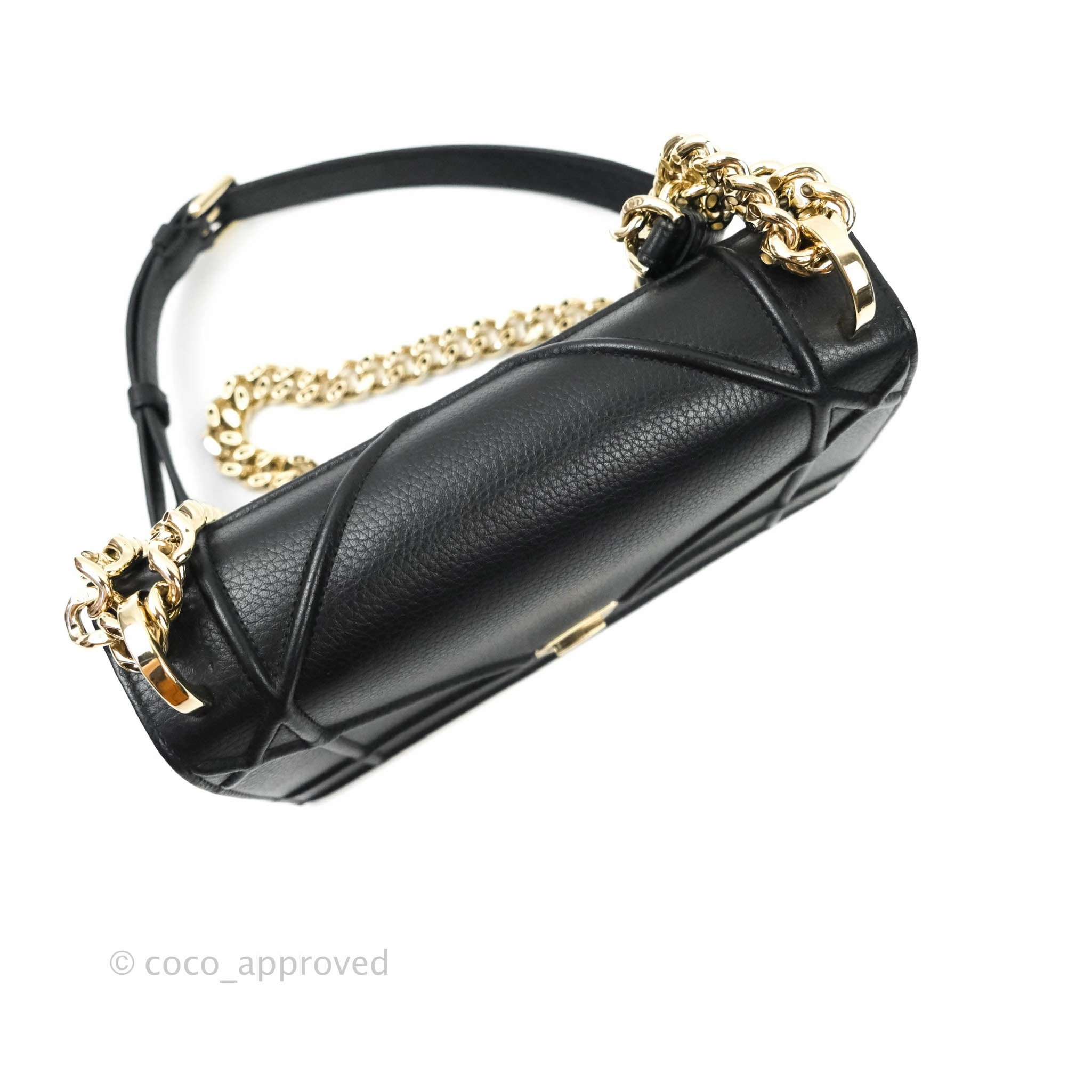 Christian Dior Small Diorama Calfskin Flap Bag Black Gold Hardware