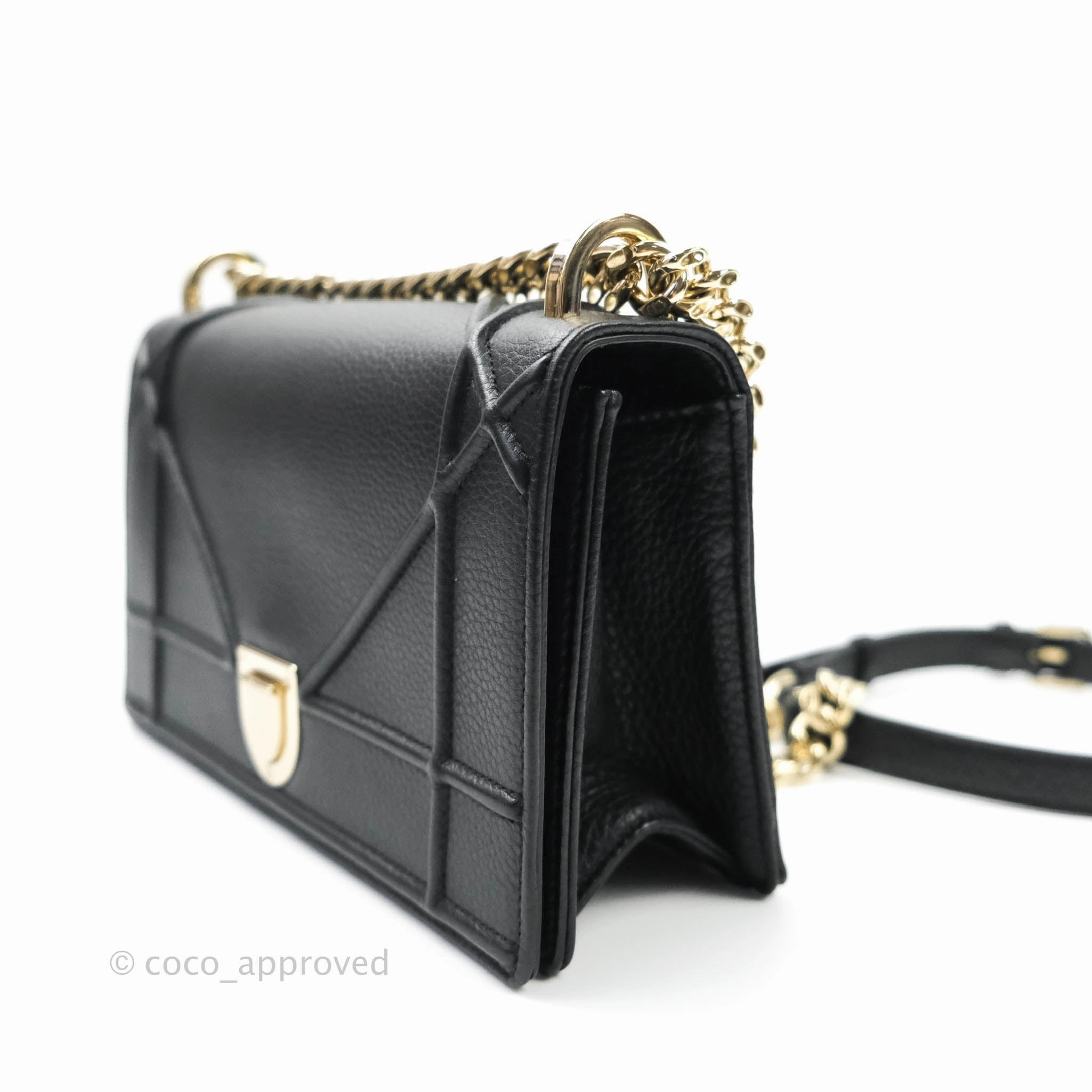 Christian Dior Small Diorama Calfskin Flap Bag Black Gold Hardware