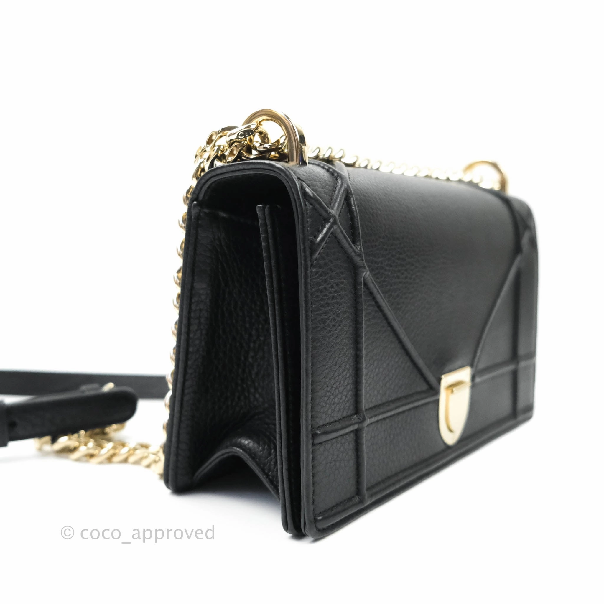 Christian Dior Small Diorama Calfskin Flap Bag Black Gold Hardware