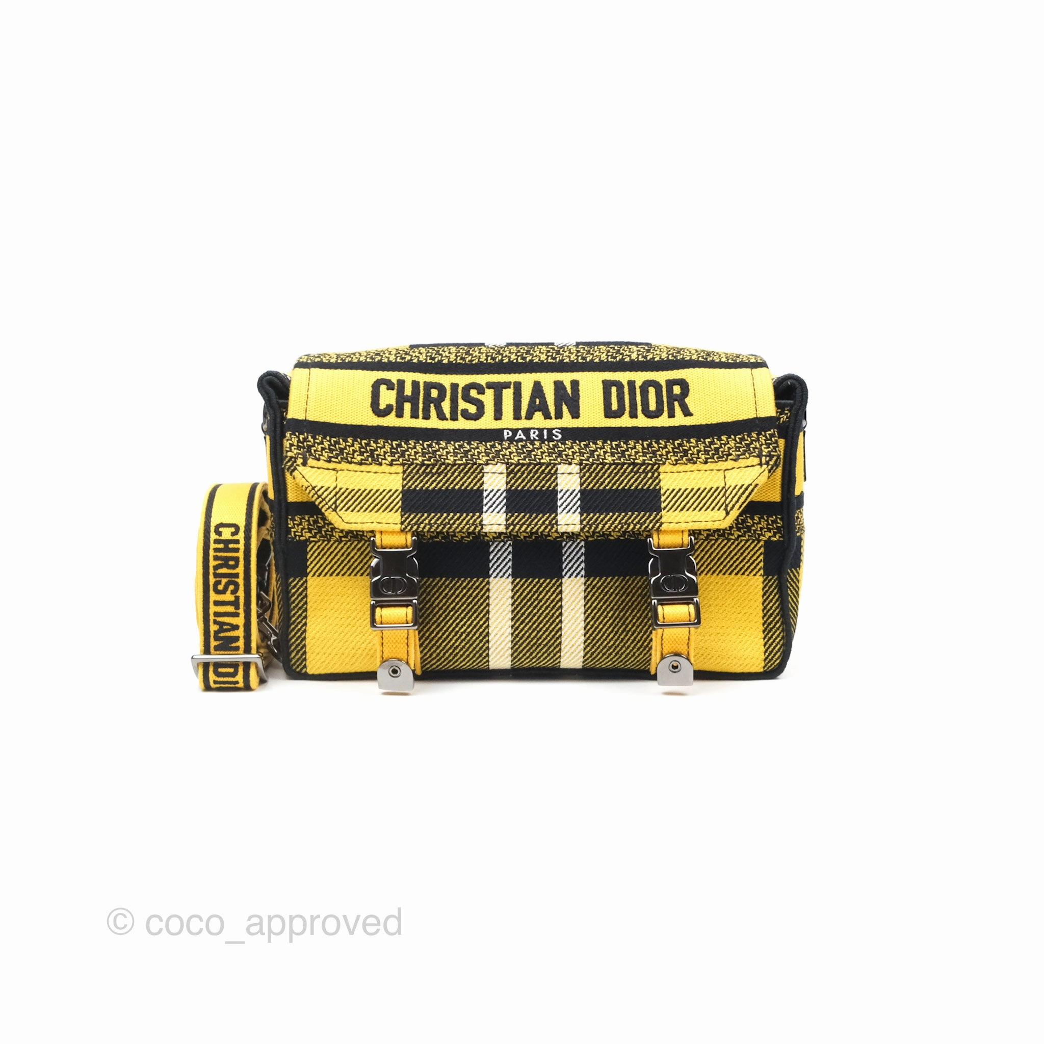 Christian Dior Small Diorcamp Bag Yellow Black Checkered Embroidery