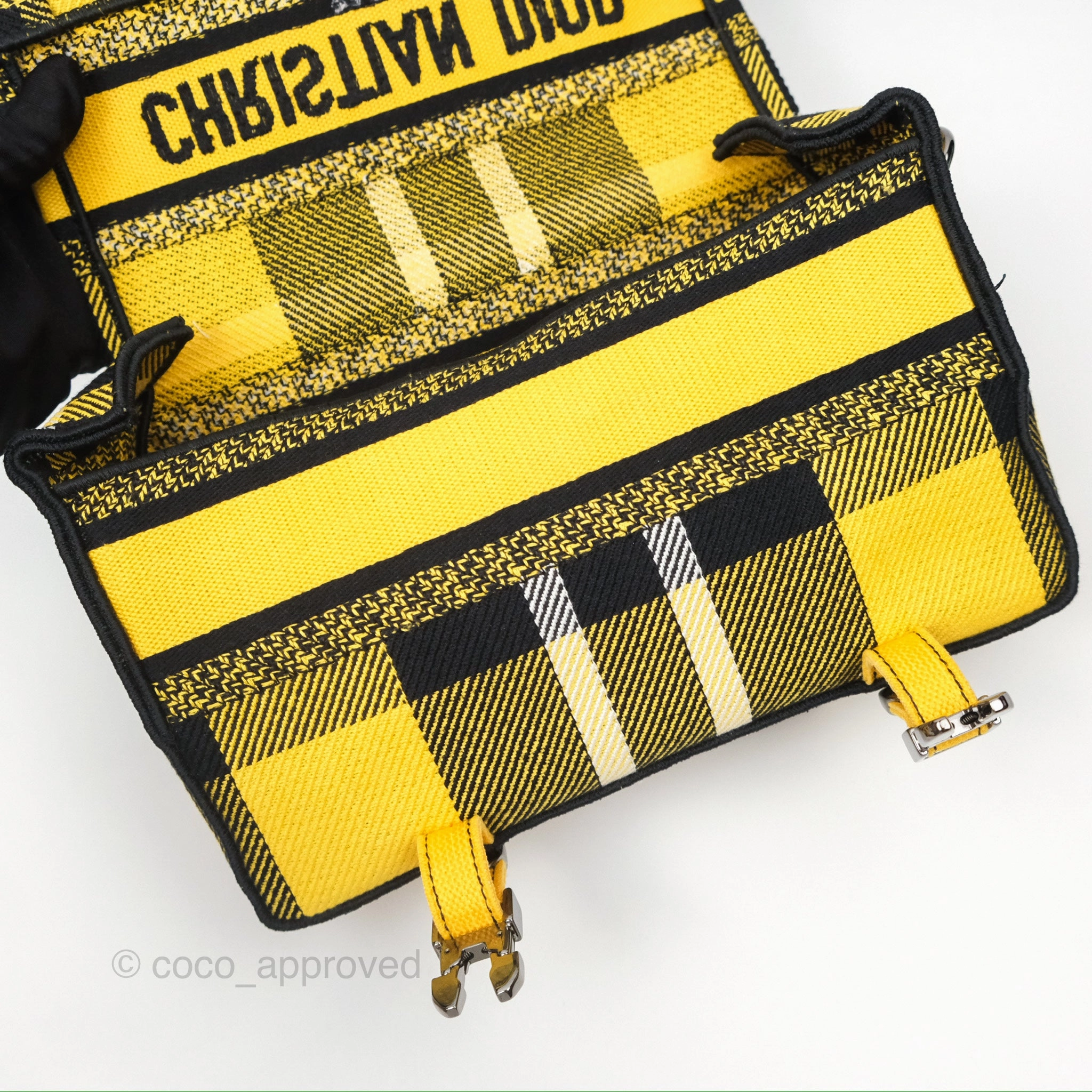 Christian Dior Small Diorcamp Bag Yellow Black Checkered Embroidery
