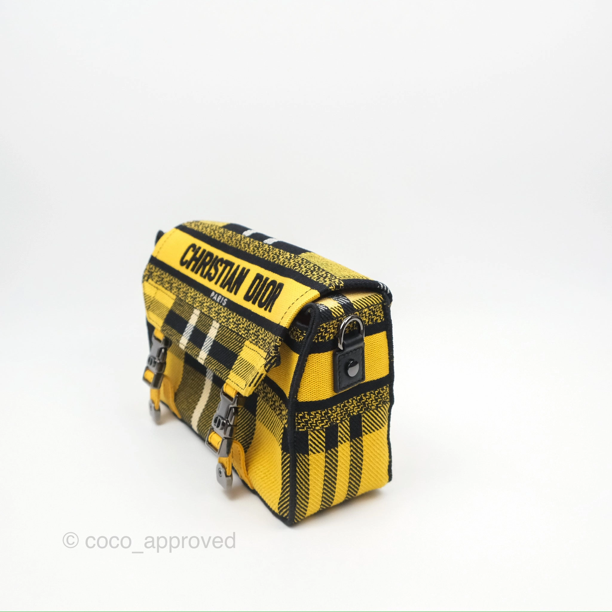 Christian Dior Small Diorcamp Bag Yellow Black Checkered Embroidery