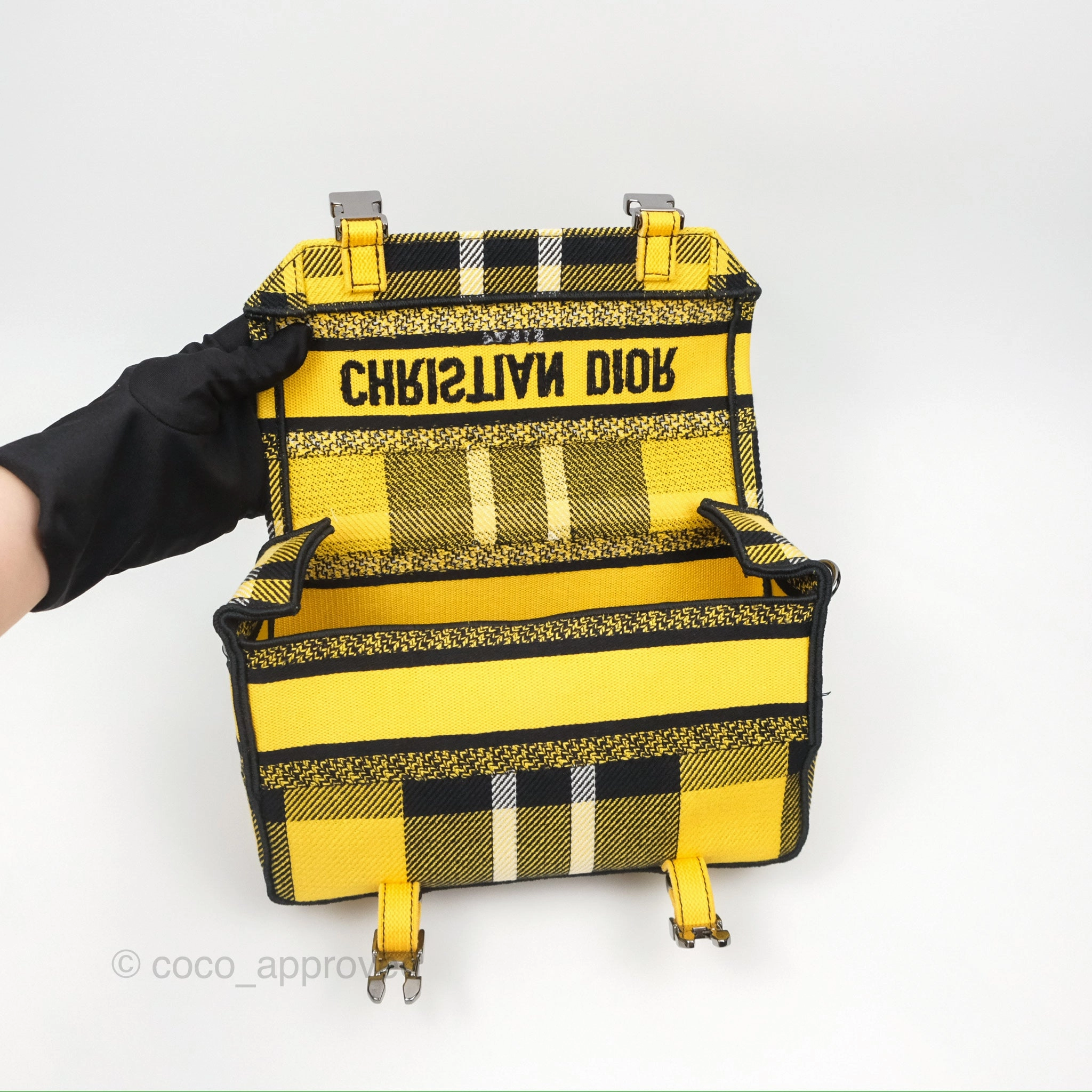 Christian Dior Small Diorcamp Bag Yellow Black Checkered Embroidery