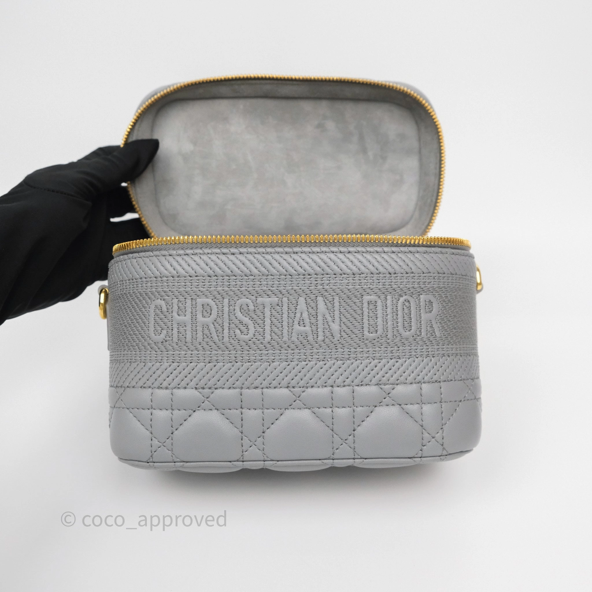 Christian Dior Small Diortravel Vanity Case Grey Lambskin Cannage