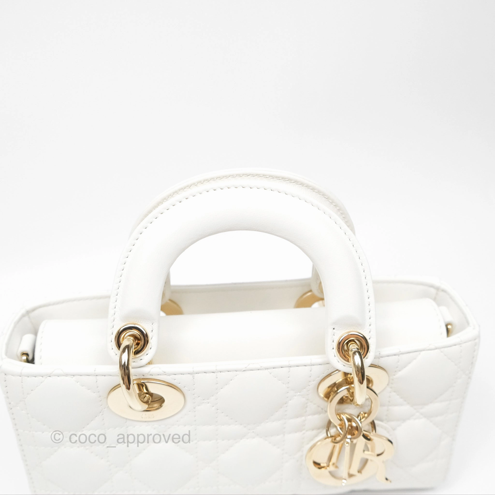 Christian Dior Small Lady D-Joy Bag Latte Lambskin Cannage Gold Hardware