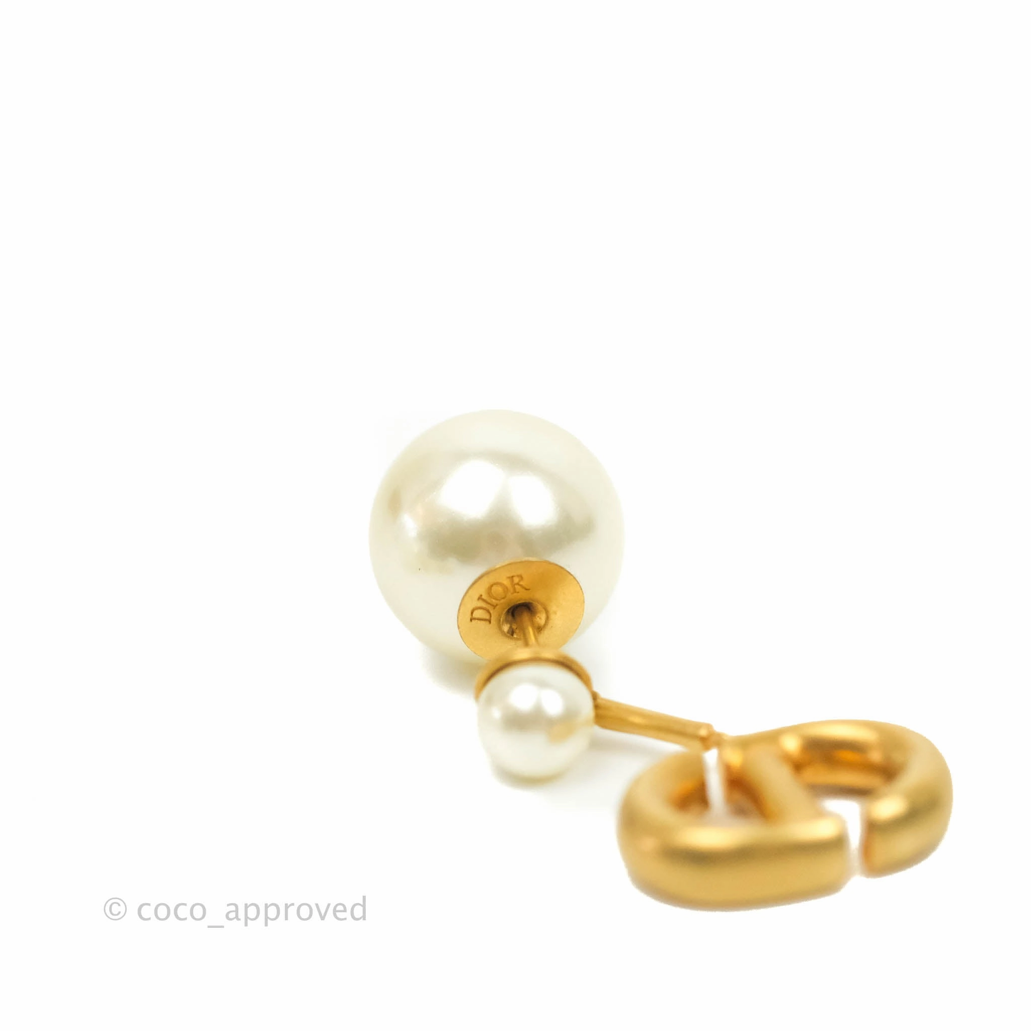 Christian Dior Tribales Pearl CD Drop Earrings Gold Tone