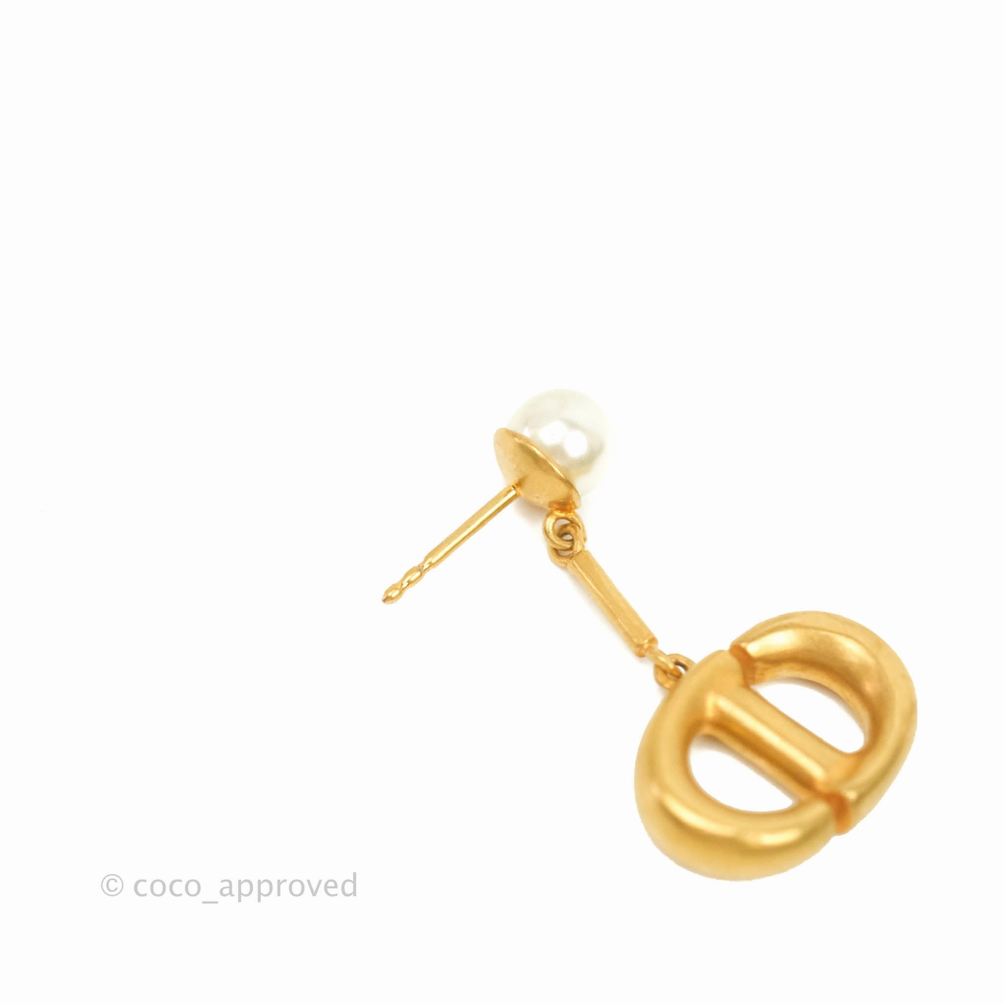 Christian Dior Tribales Pearl CD Drop Earrings Gold Tone