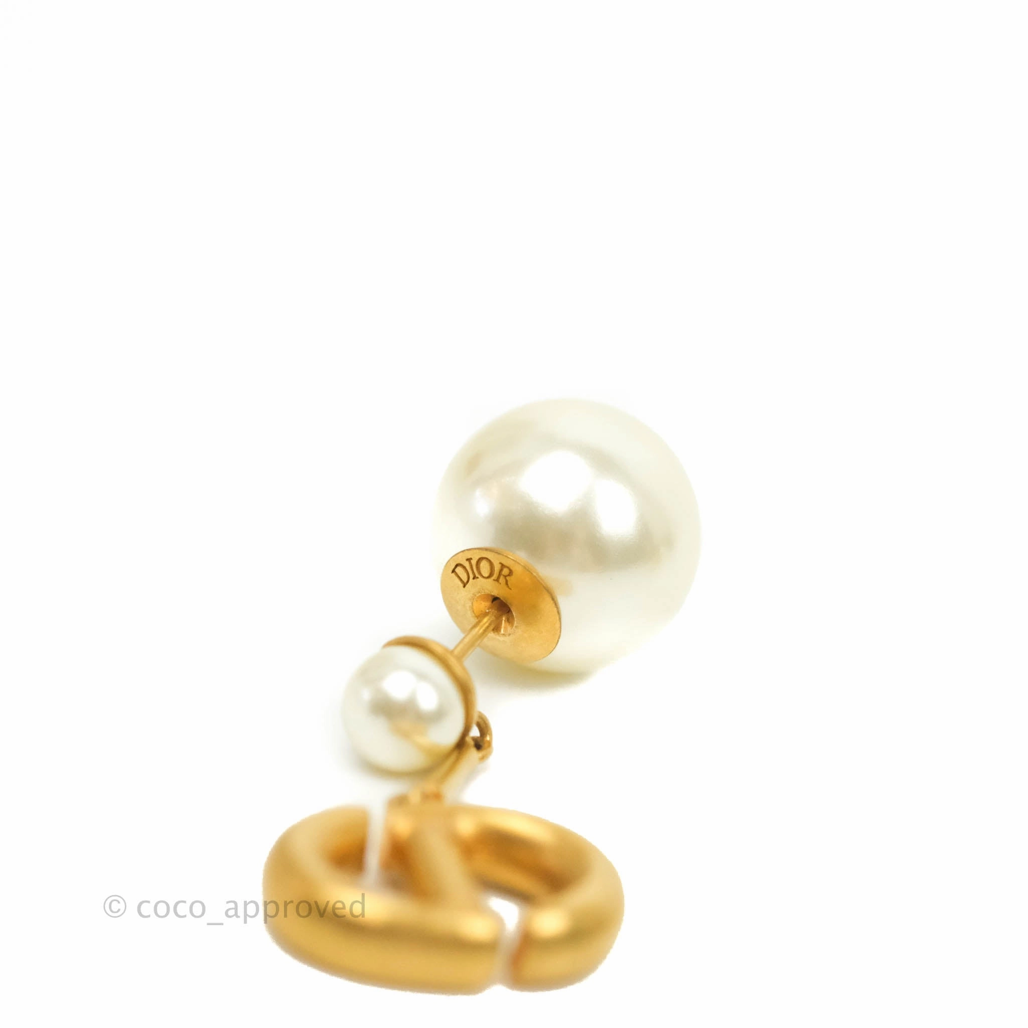 Christian Dior Tribales Pearl CD Drop Earrings Gold Tone