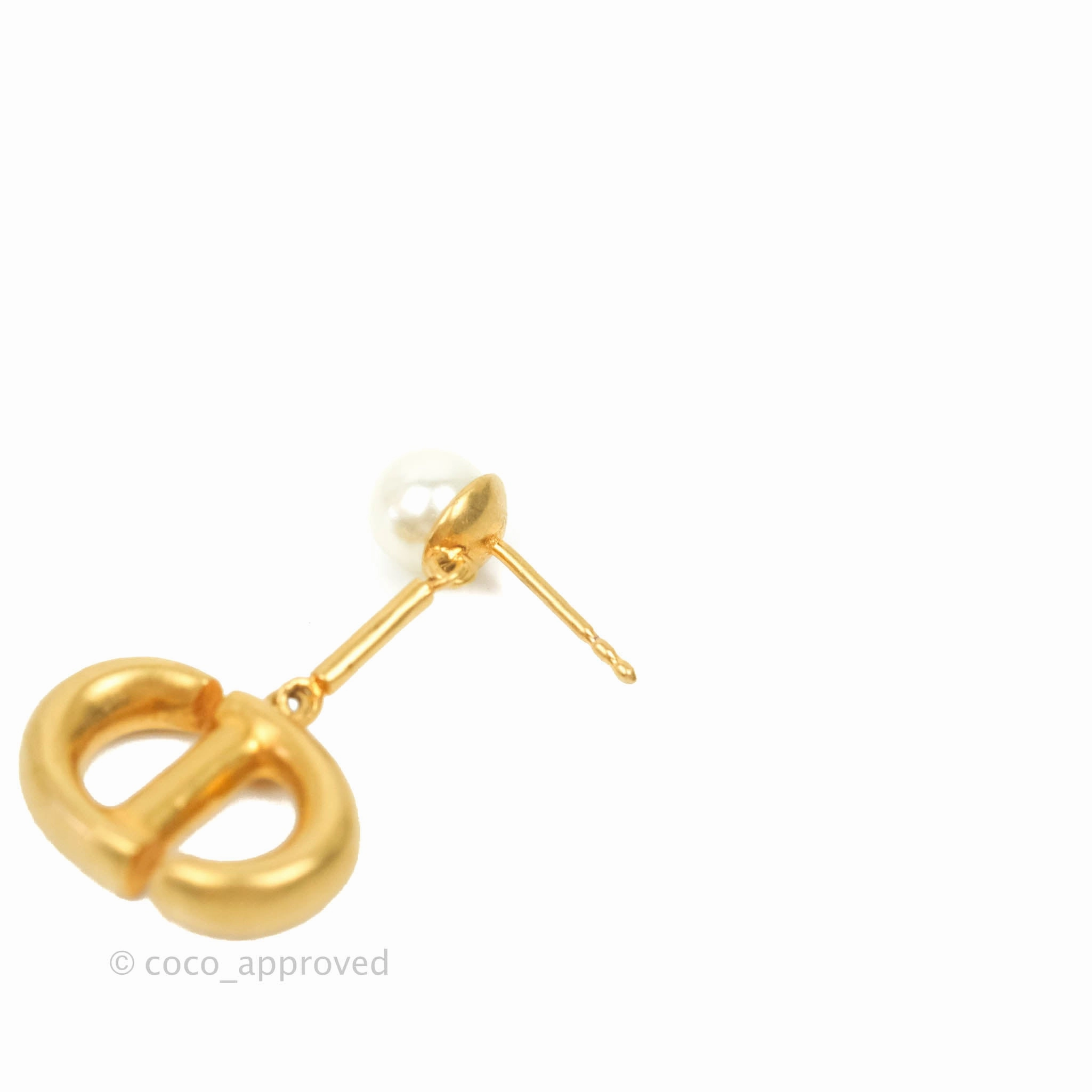 Christian Dior Tribales Pearl CD Drop Earrings Gold Tone