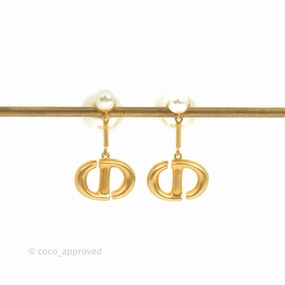 Christian Dior Tribales Pearl CD Drop Earrings Gold Tone