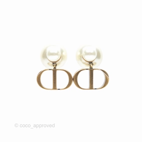 Christian Dior Tribales Pearl CD Earrings Gold Tone