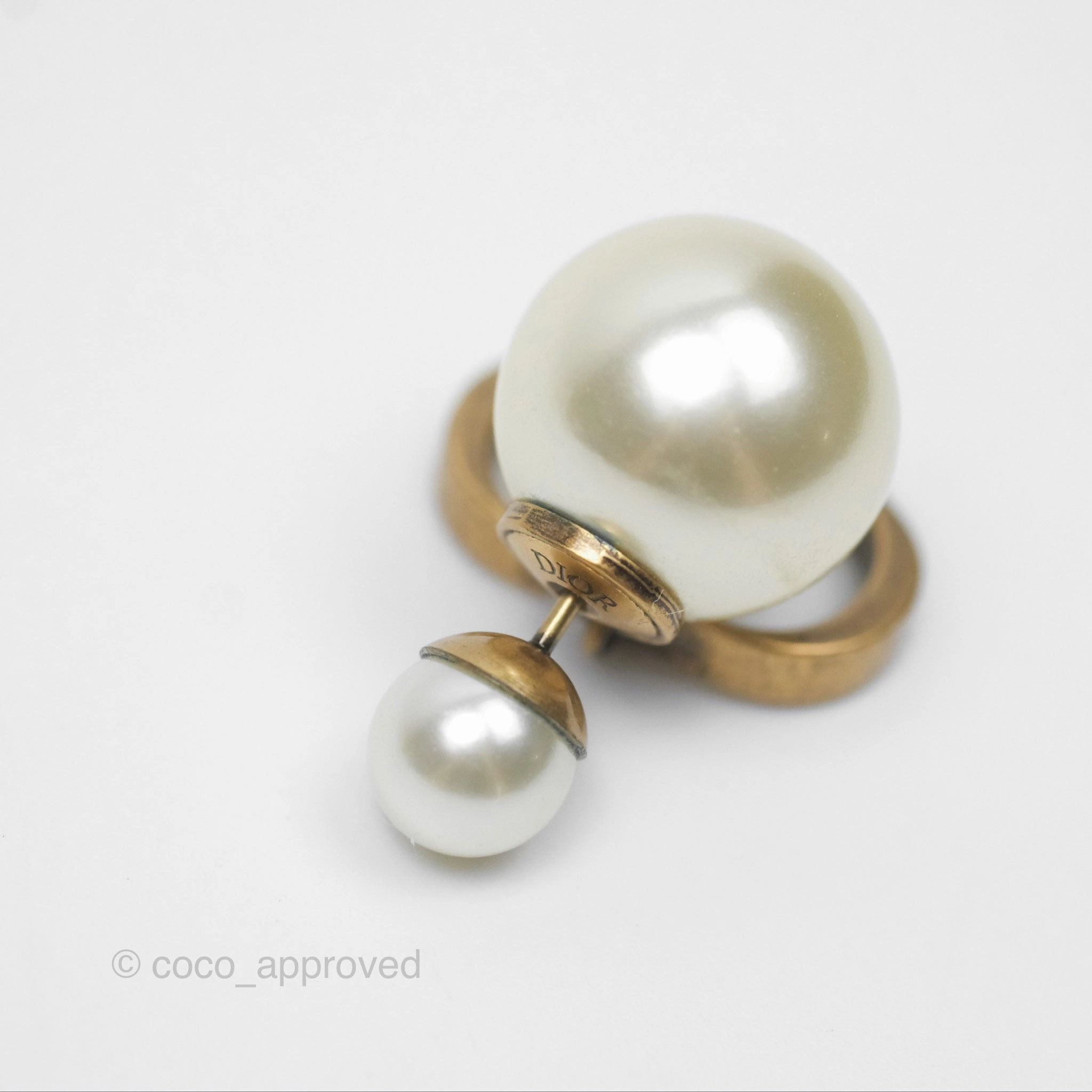 Christian Dior Tribales Pearl CD Earrings Gold Tone