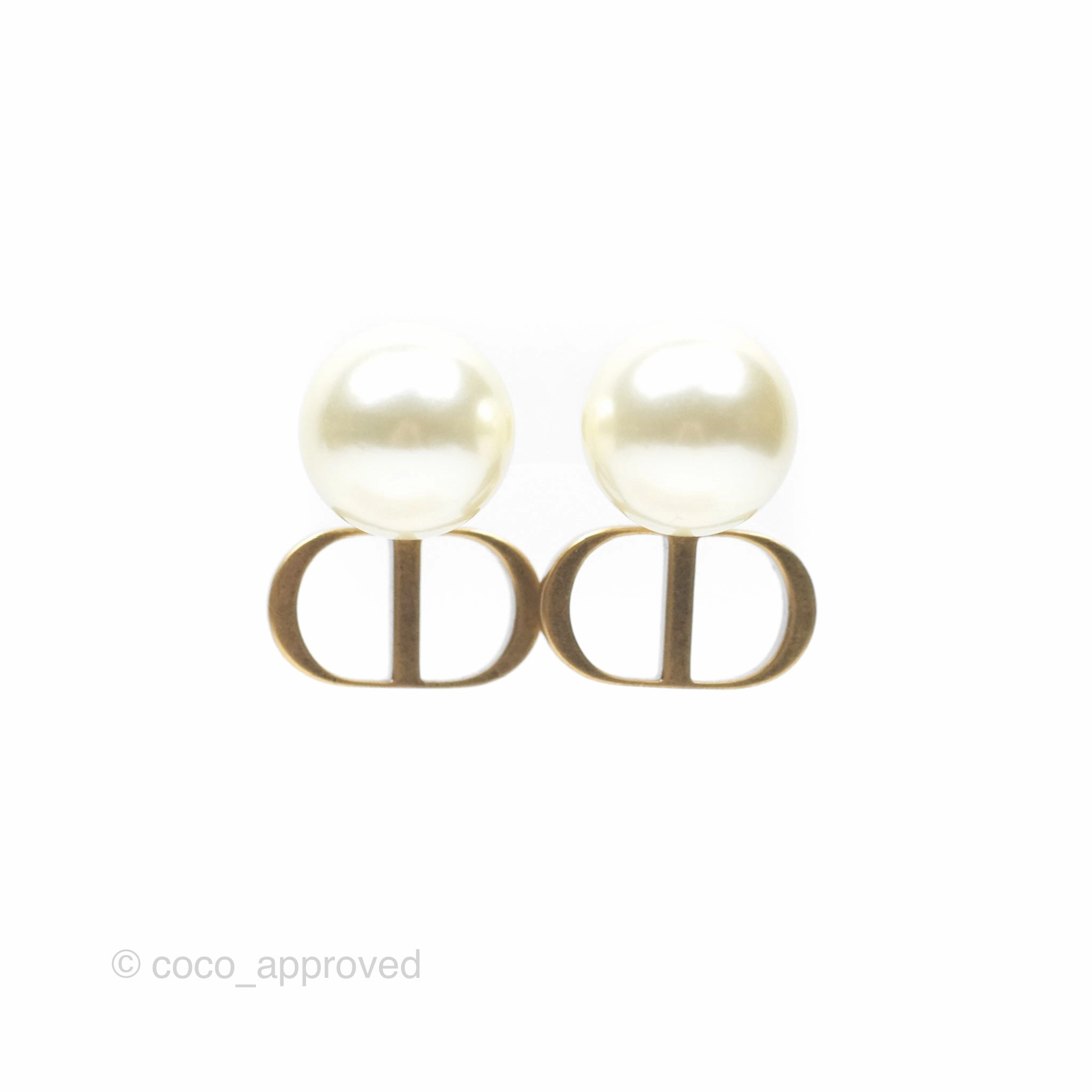 Christian Dior Tribales Pearl CD Earrings Gold Tone