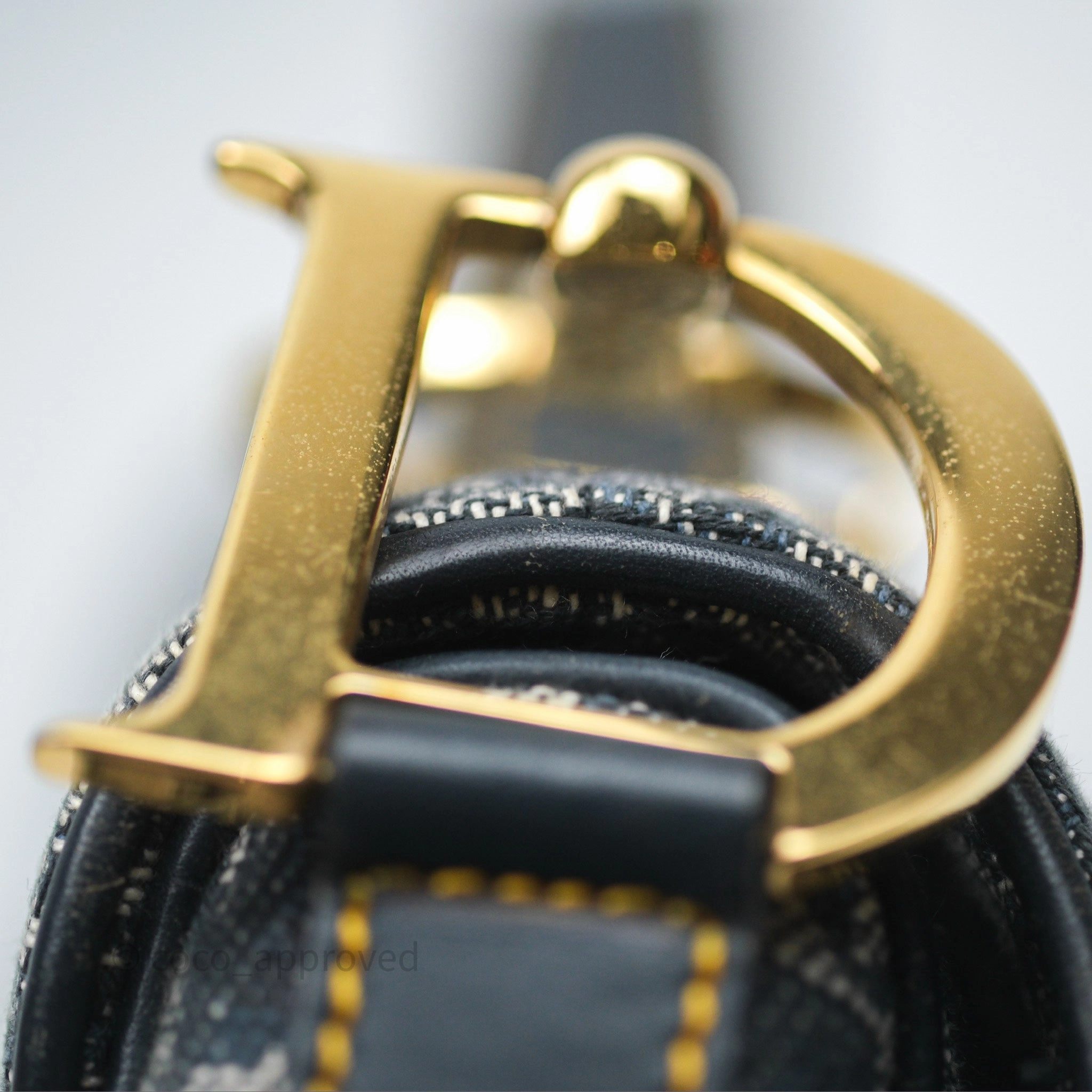 Christian Dior Vintage Saddle Bag Blue Oblique Jacquard Gold Hardware