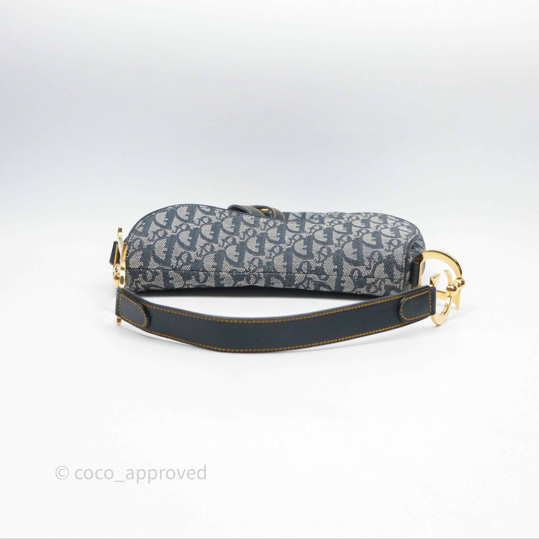 Christian Dior Vintage Saddle Bag Blue Oblique Jacquard Gold Hardware