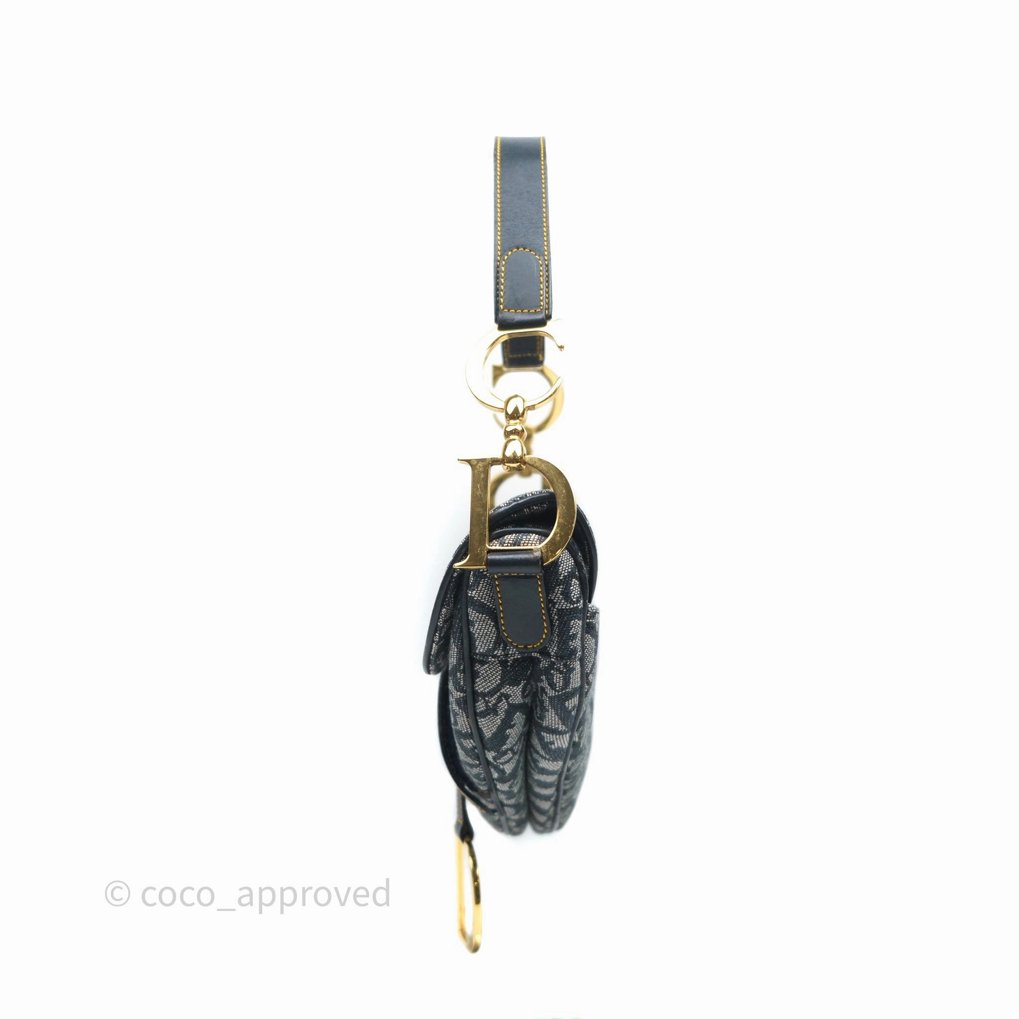 Christian Dior Vintage Saddle Bag Blue Oblique Jacquard Gold Hardware