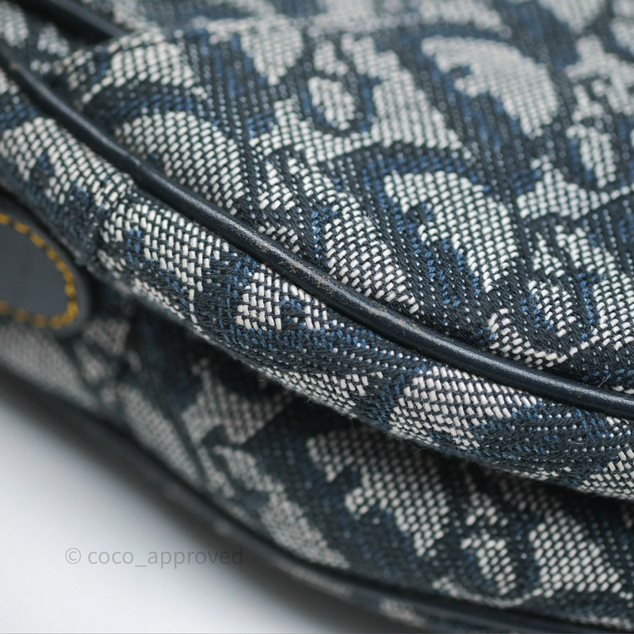 Christian Dior Vintage Saddle Bag Blue Oblique Jacquard Gold Hardware