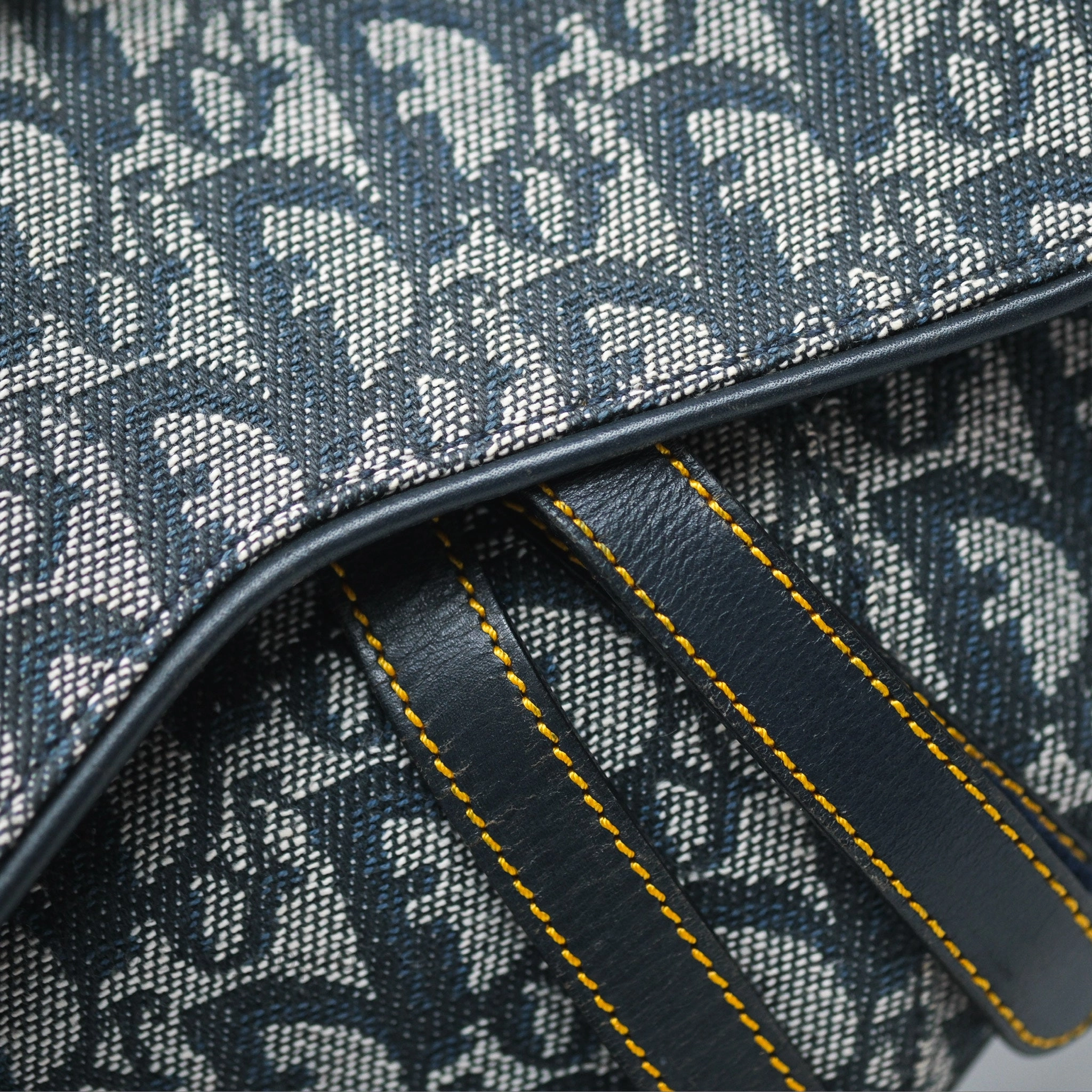 Christian Dior Vintage Saddle Bag Blue Oblique Jacquard Gold Hardware