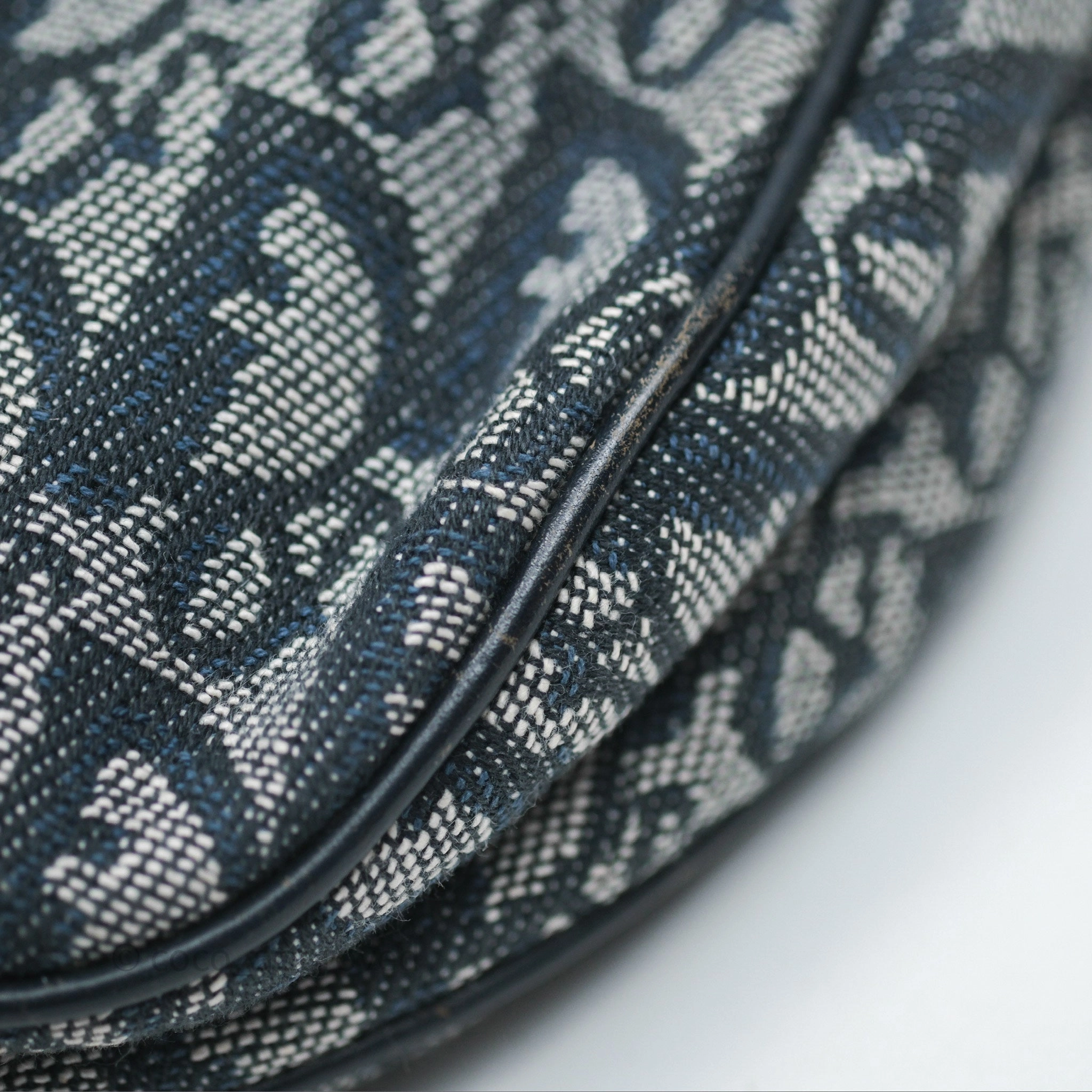 Christian Dior Vintage Saddle Bag Blue Oblique Jacquard Gold Hardware