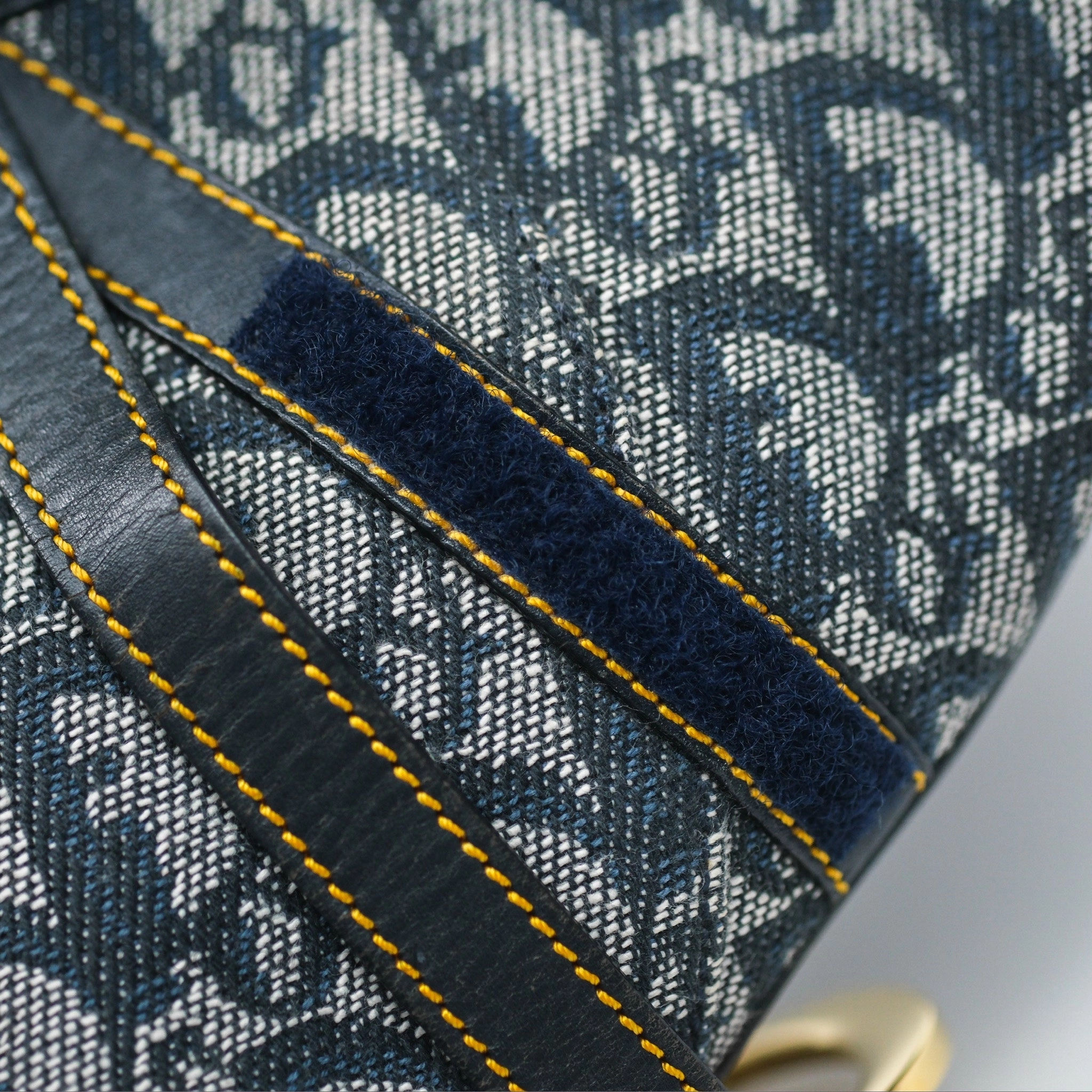 Christian Dior Vintage Saddle Bag Blue Oblique Jacquard Gold Hardware