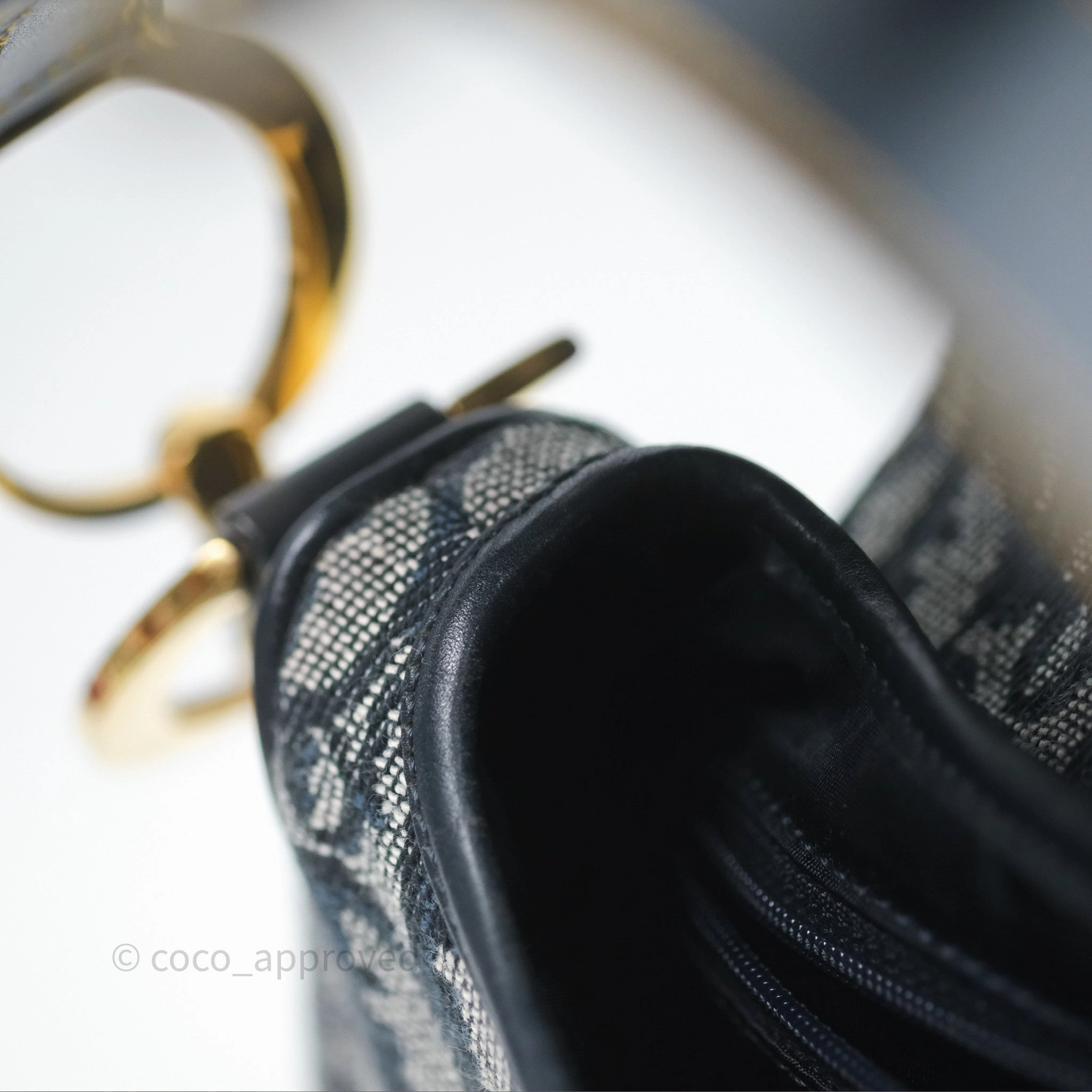 Christian Dior Vintage Saddle Bag Blue Oblique Jacquard Gold Hardware