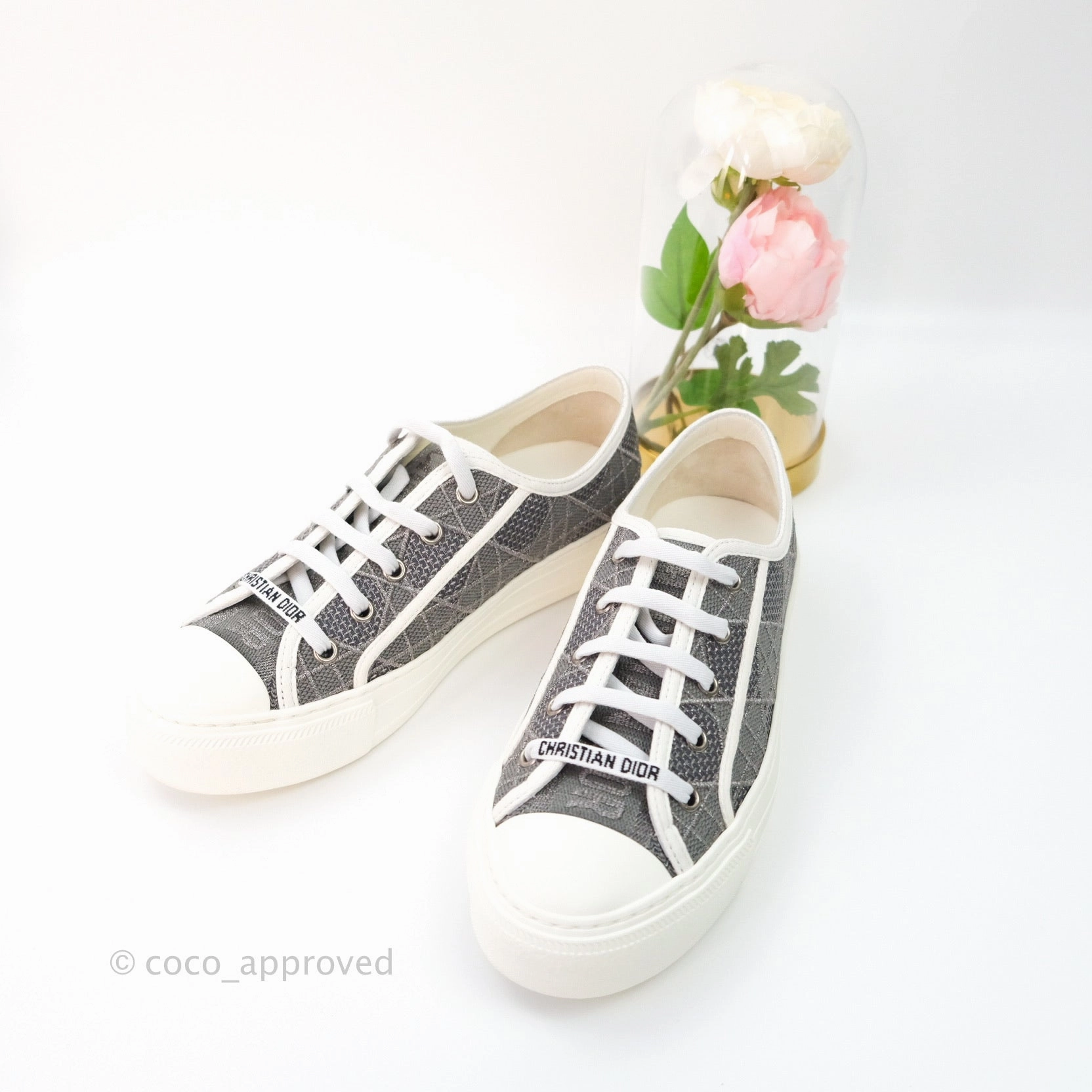 Christian Dior Walk'n'Dior Gray Cannage Embroidered Metallic Cotton