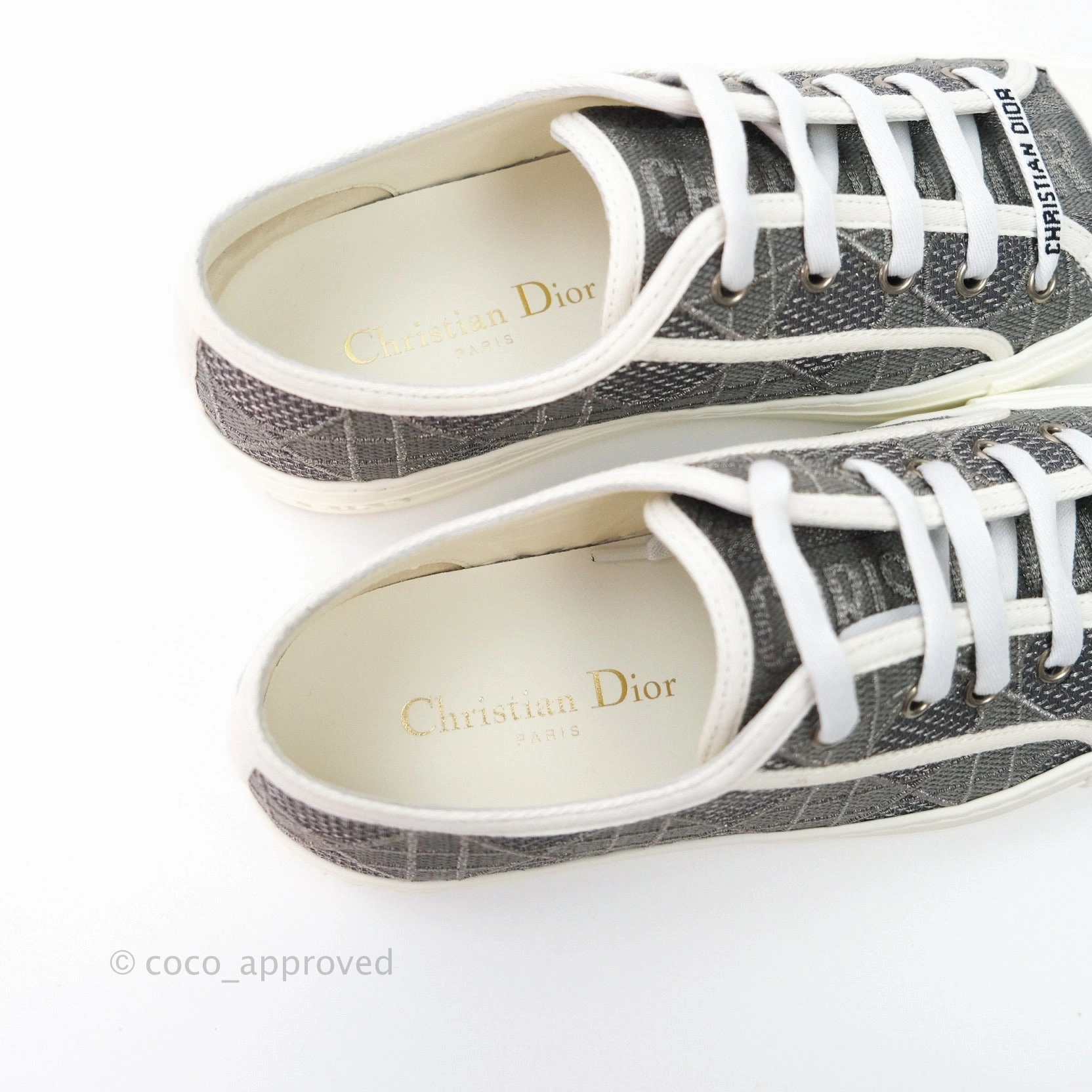 Christian Dior Walk'n'Dior Gray Cannage Embroidered Metallic Cotton