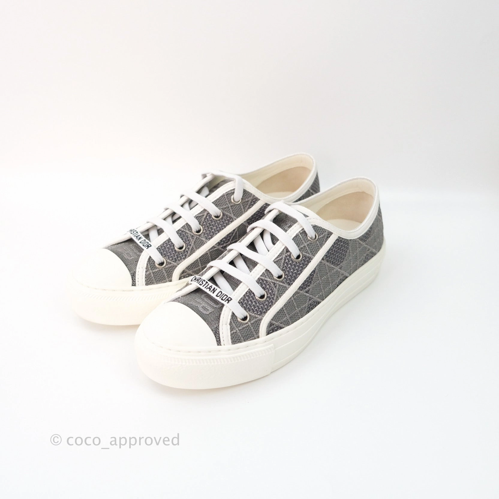 Christian Dior Walk'n'Dior Gray Cannage Embroidered Metallic Cotton