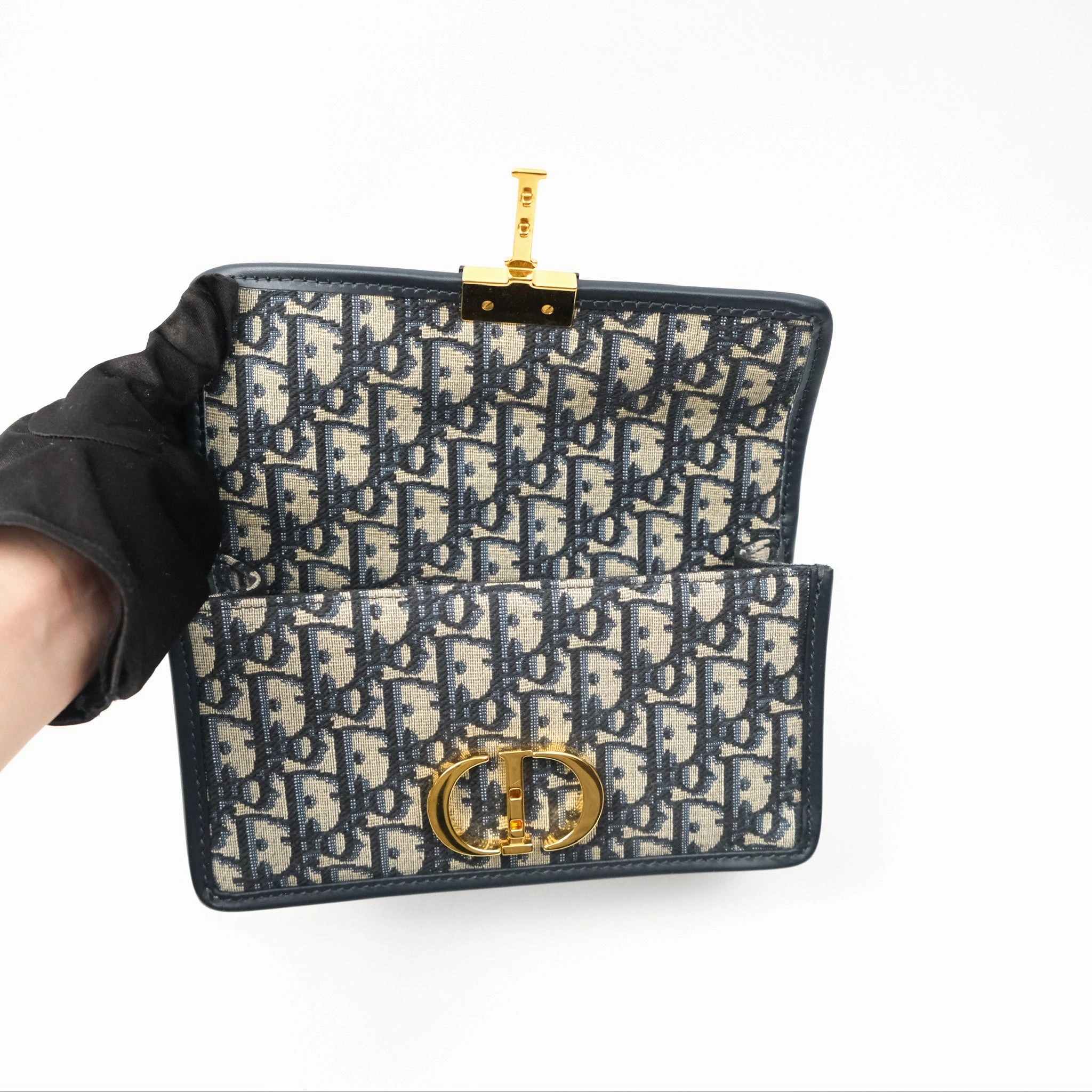 Dior 30 Montaigne East-West Bag With Chain Blue Dior Oblique Jacquard