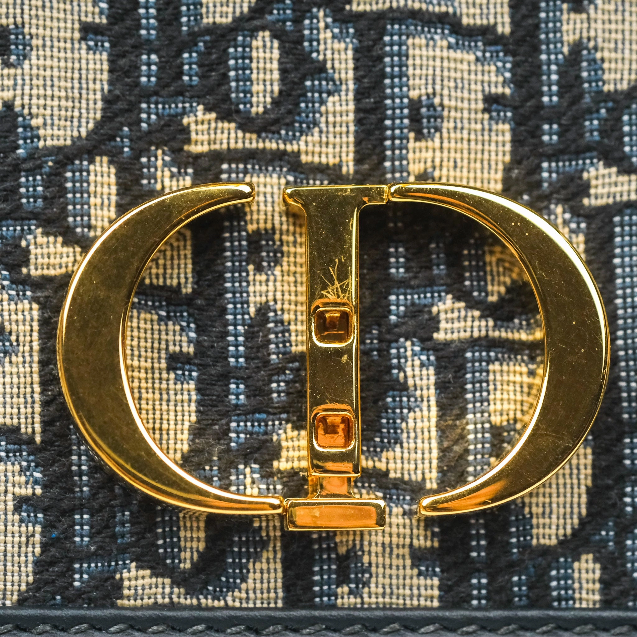 Dior 30 Montaigne East-West Bag With Chain Blue Dior Oblique Jacquard