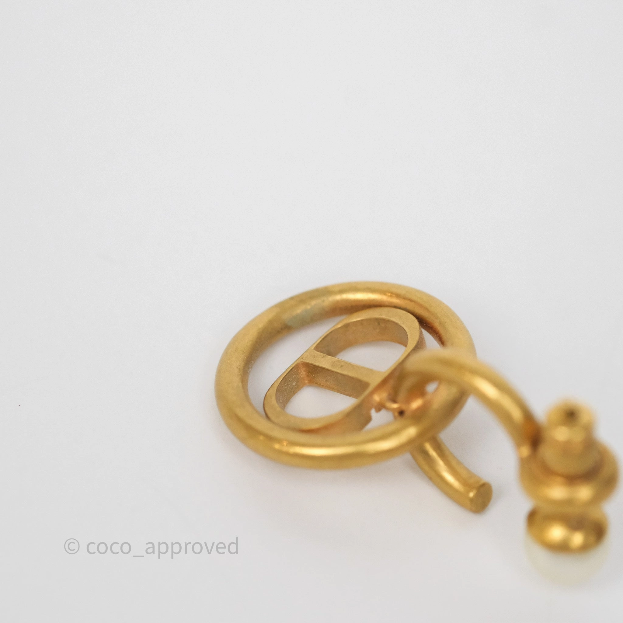 Dior 30 Montaigne Pearl Drop Earrings Aged Gold Tone