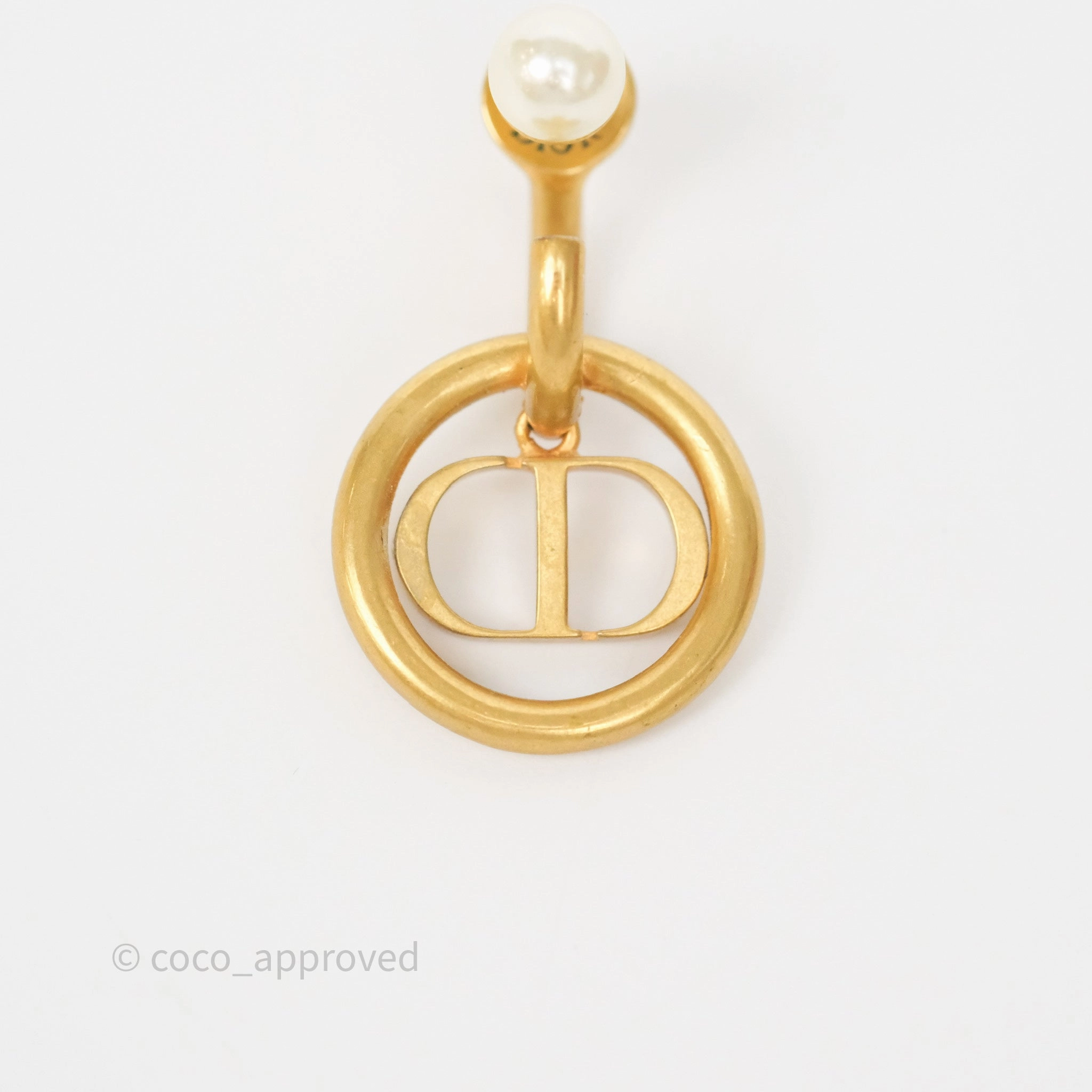 Dior 30 Montaigne Pearl Drop Earrings Aged Gold Tone