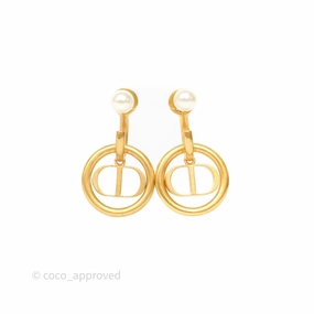Dior 30 Montaigne Pearl Drop Earrings Aged Gold Tone