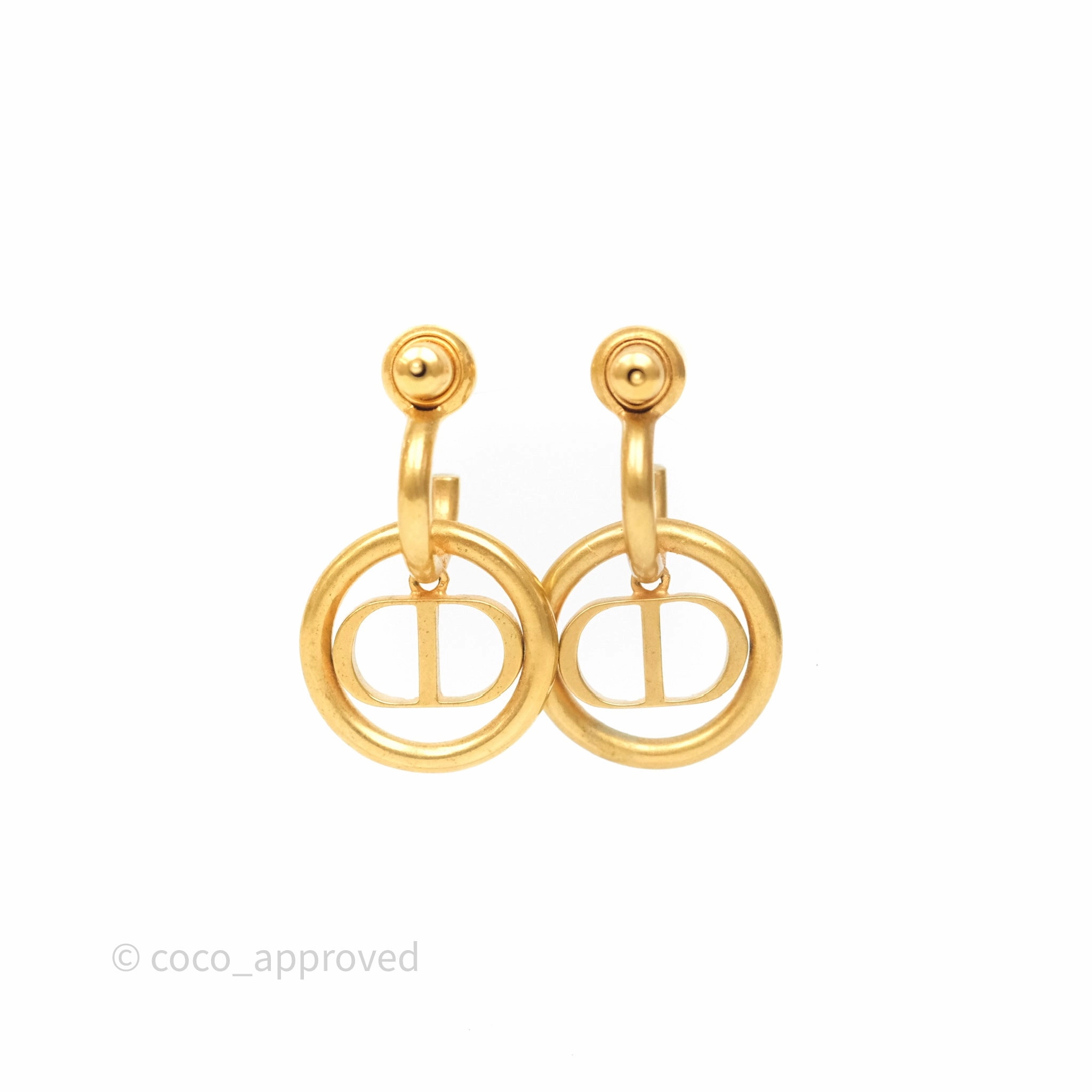 Dior 30 Montaigne Pearl Drop Earrings Aged Gold Tone