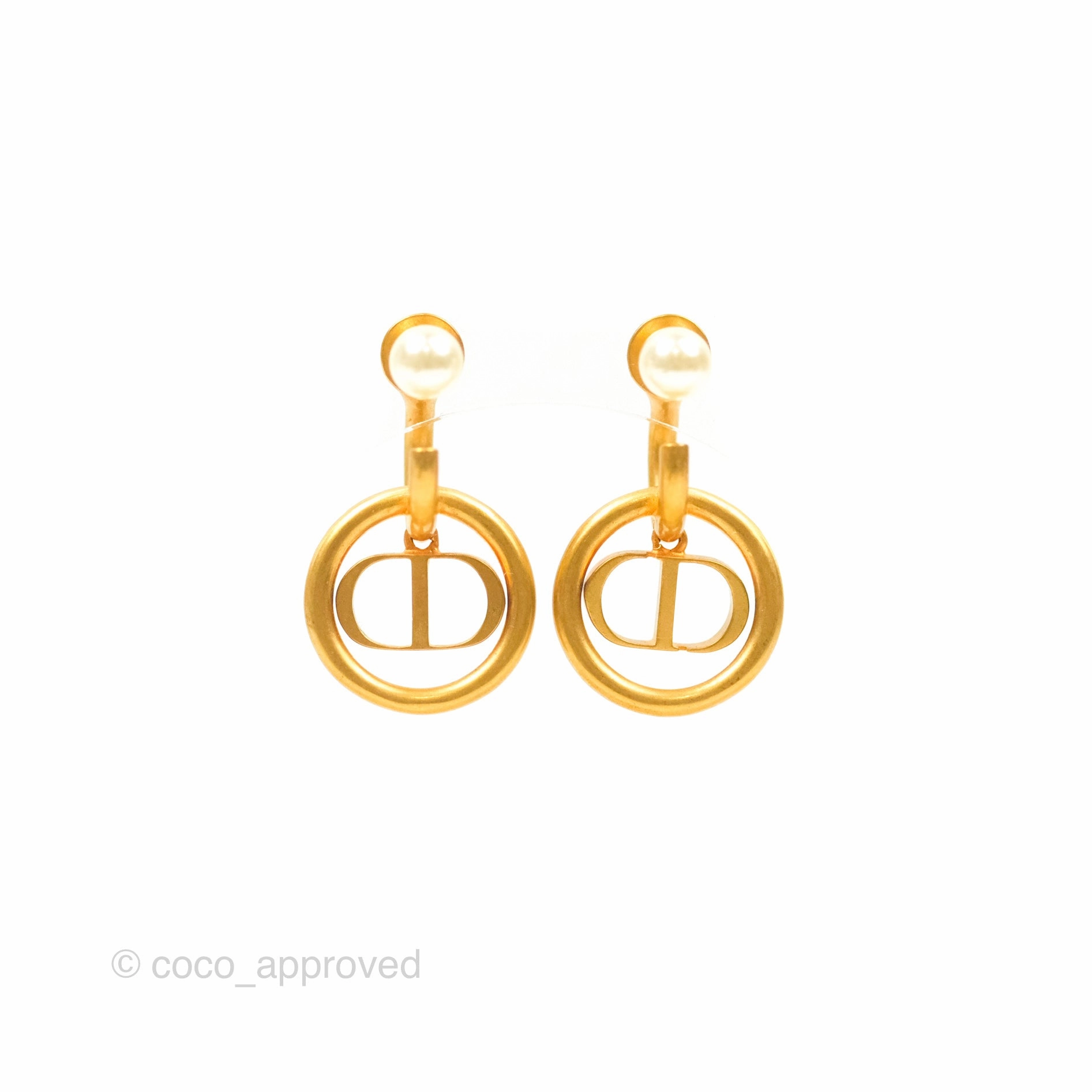 Dior 30 Montaigne Pearl Drop Earrings Gold Tone