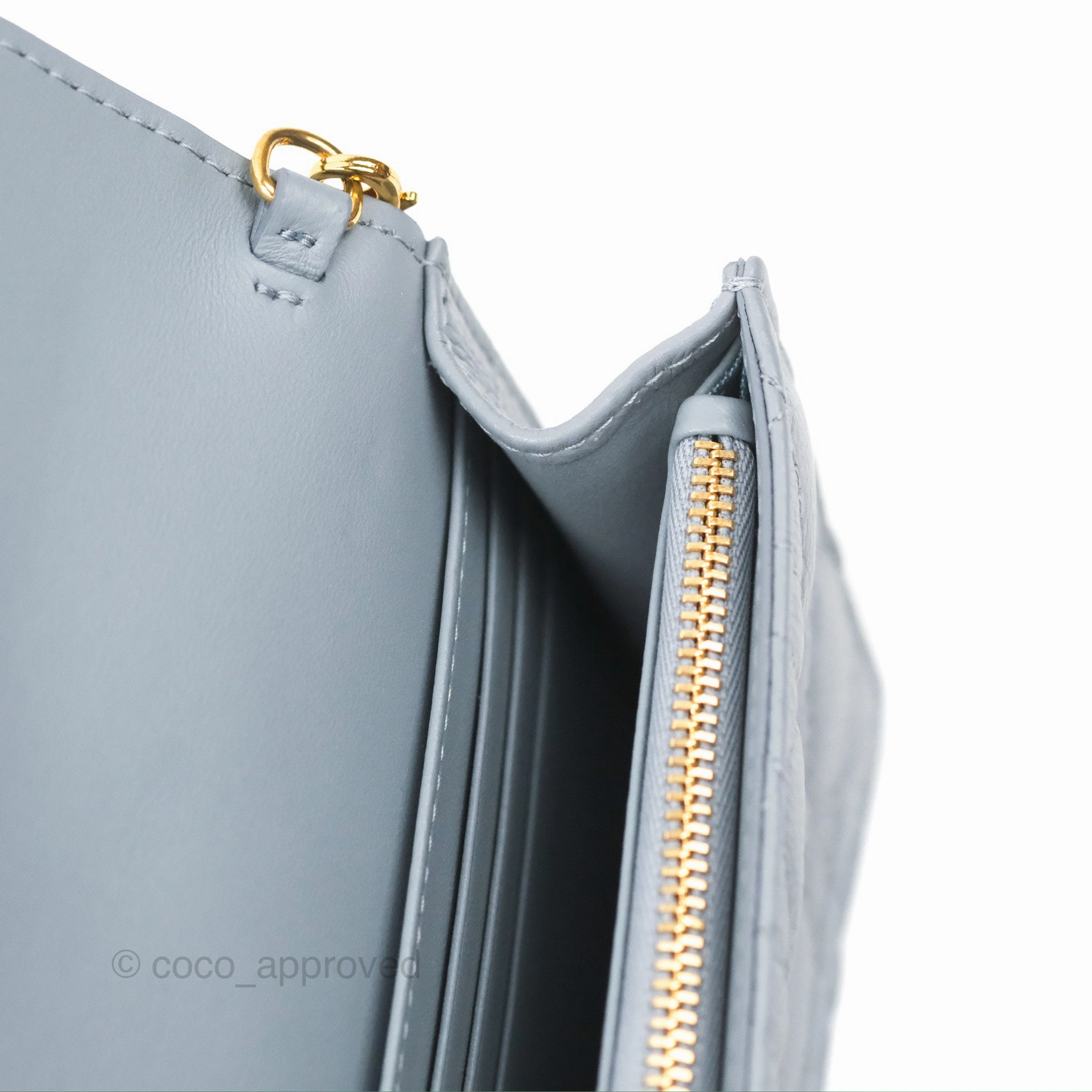 Dior Caro Pouch With Chain Cloud Blue Cannage Calfskin