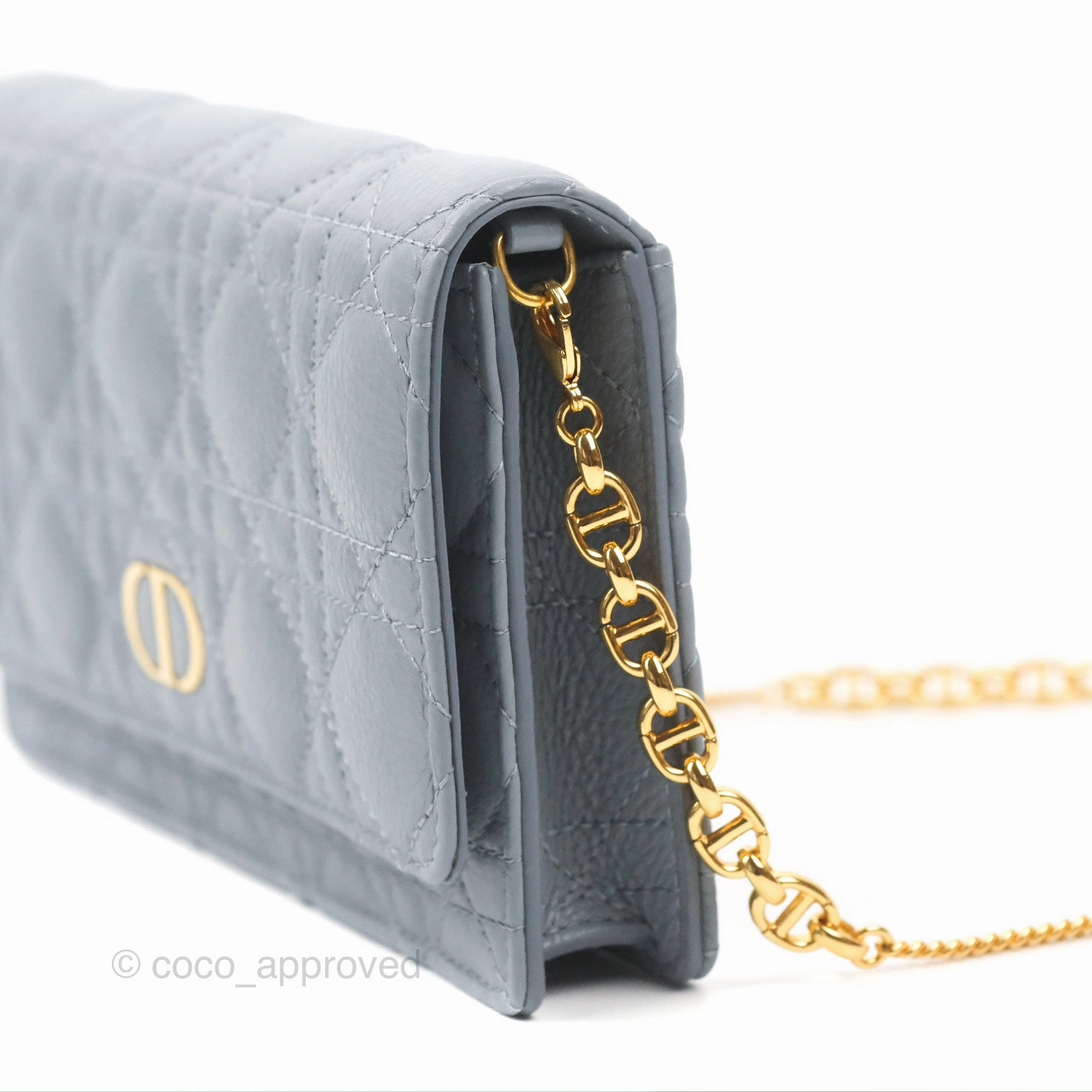Dior Caro Pouch With Chain Cloud Blue Cannage Calfskin