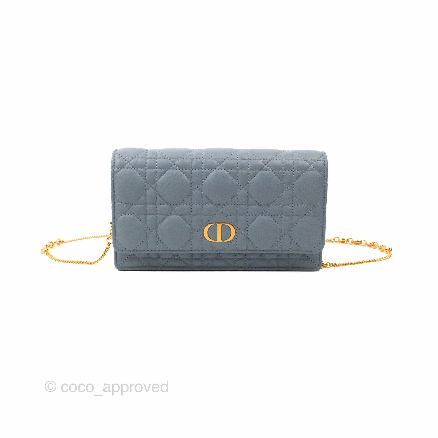 Dior Caro Pouch With Chain Cloud Blue Cannage Calfskin