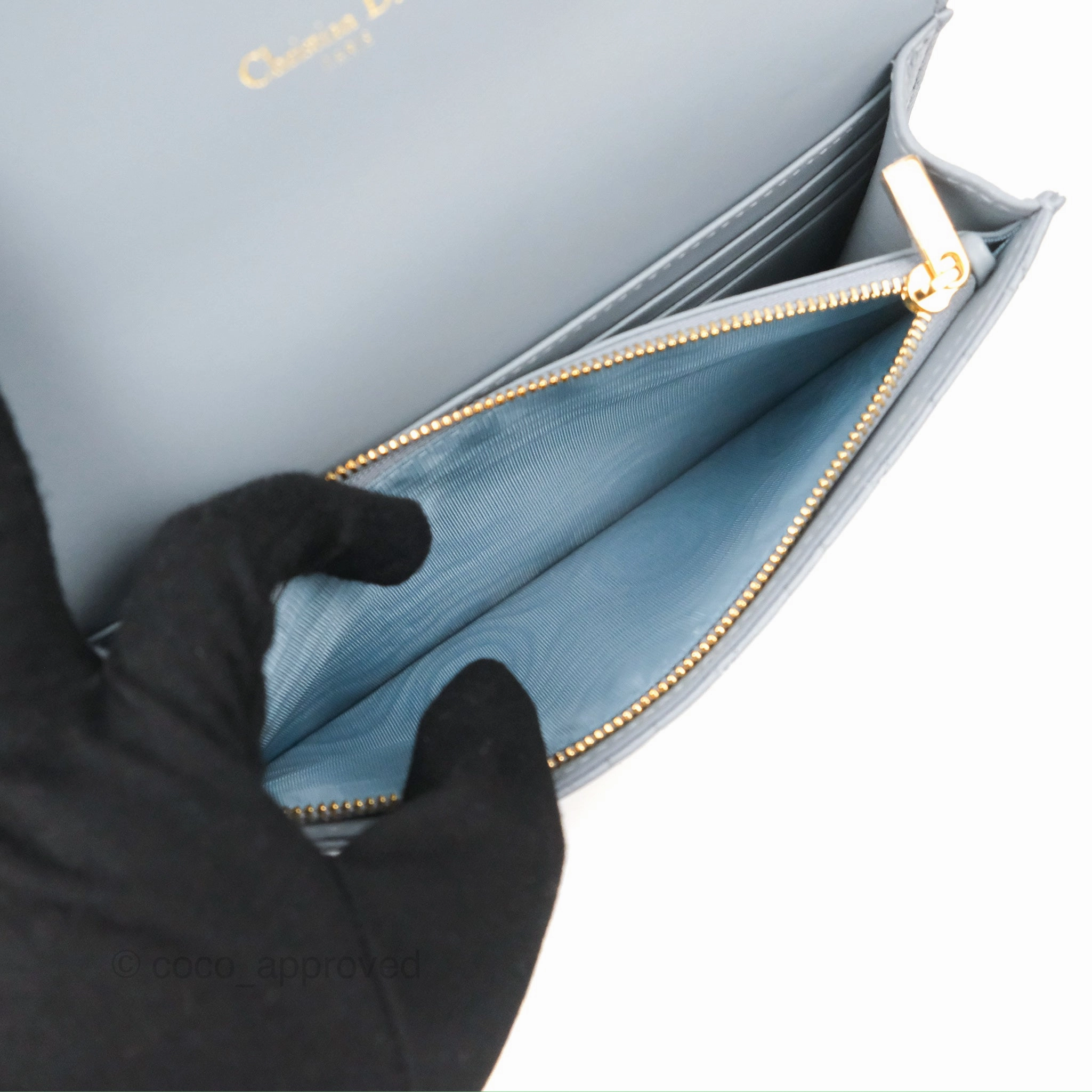 Dior Caro Pouch With Chain Cloud Blue Cannage Calfskin