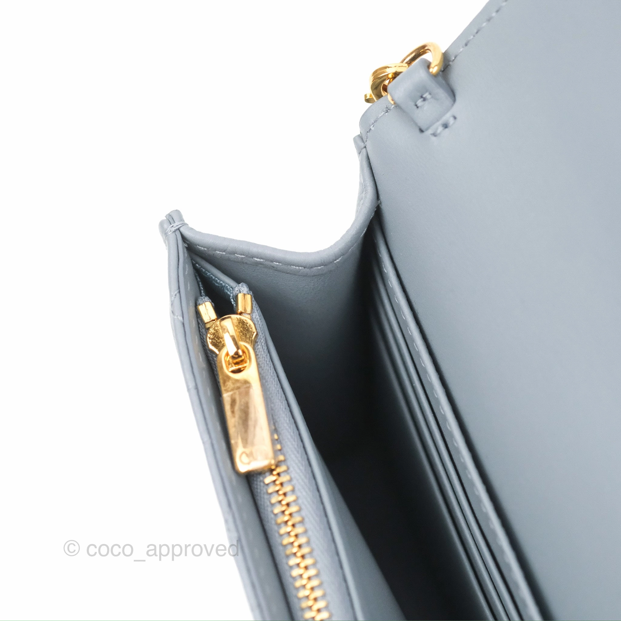 Dior Caro Pouch With Chain Cloud Blue Cannage Calfskin