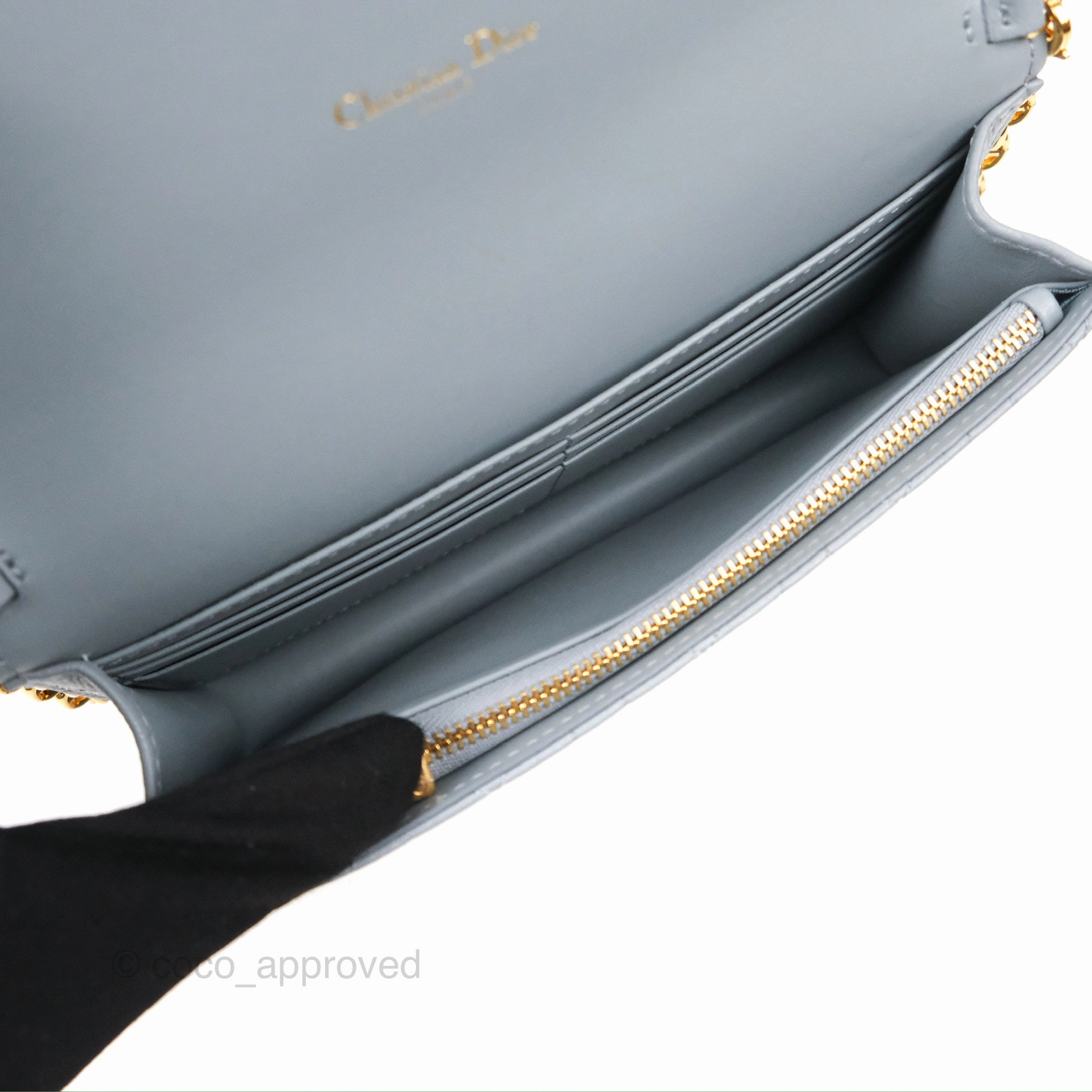 Dior Caro Pouch With Chain Cloud Blue Cannage Calfskin