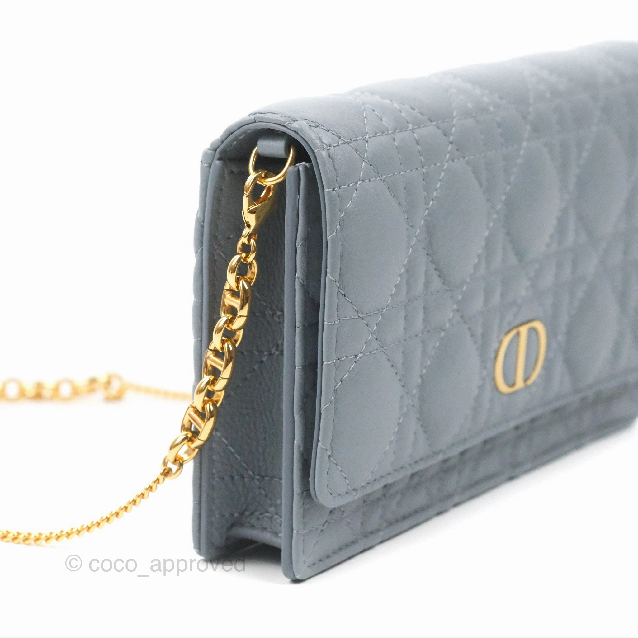 Dior Caro Pouch With Chain Cloud Blue Cannage Calfskin