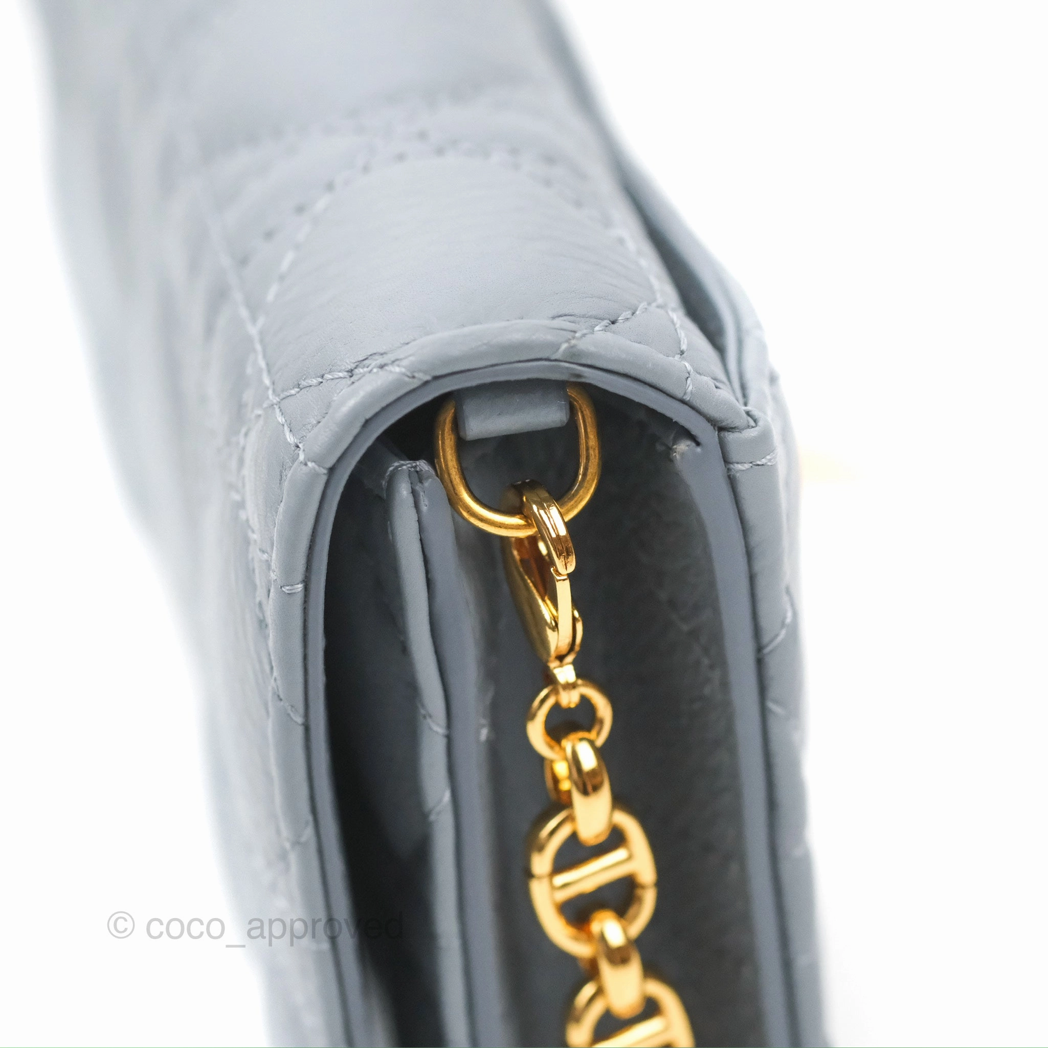 Dior Caro Pouch With Chain Cloud Blue Cannage Calfskin